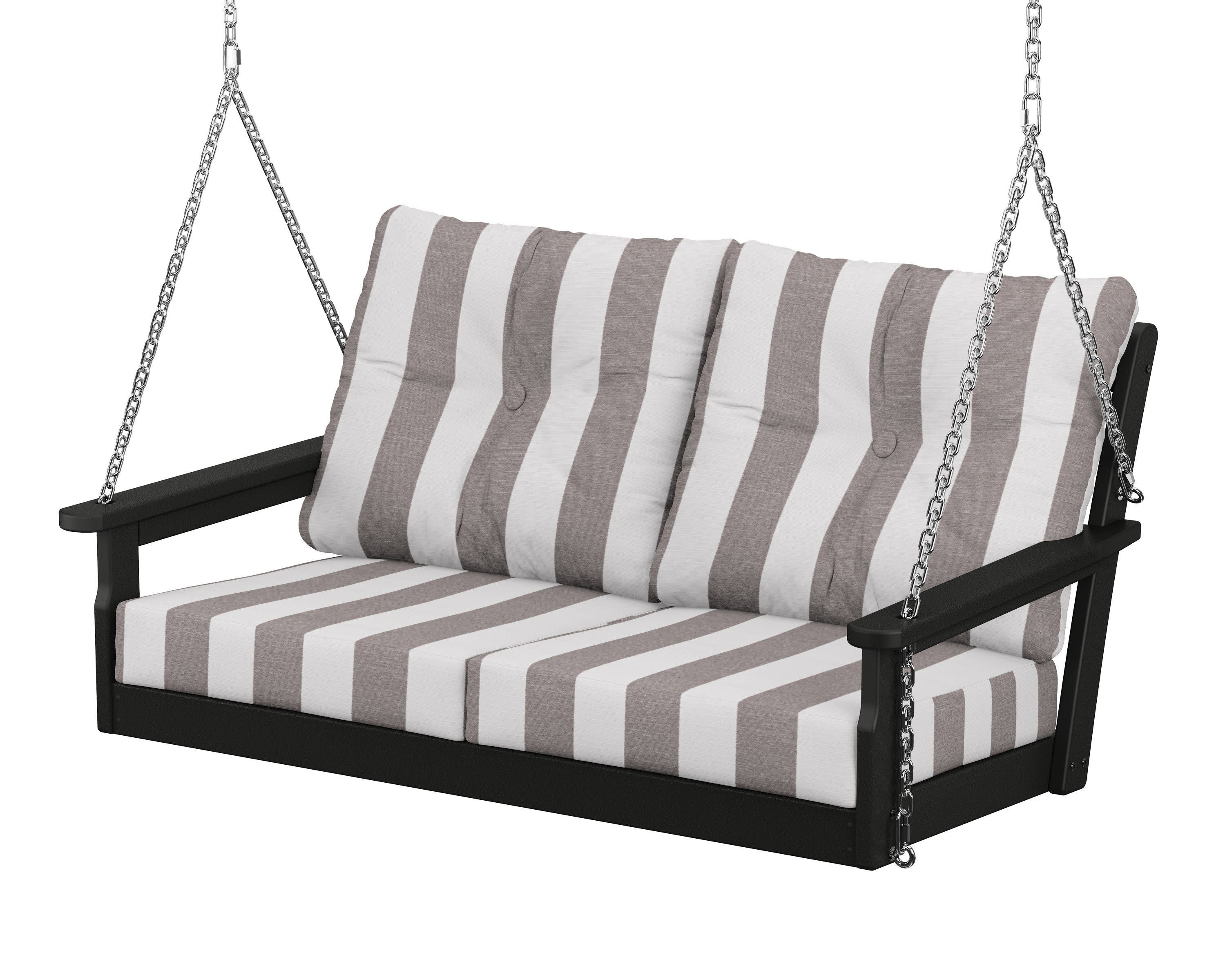 Vineyard Deep Seating Swing in Black / Cabana Stripe Grey Mist