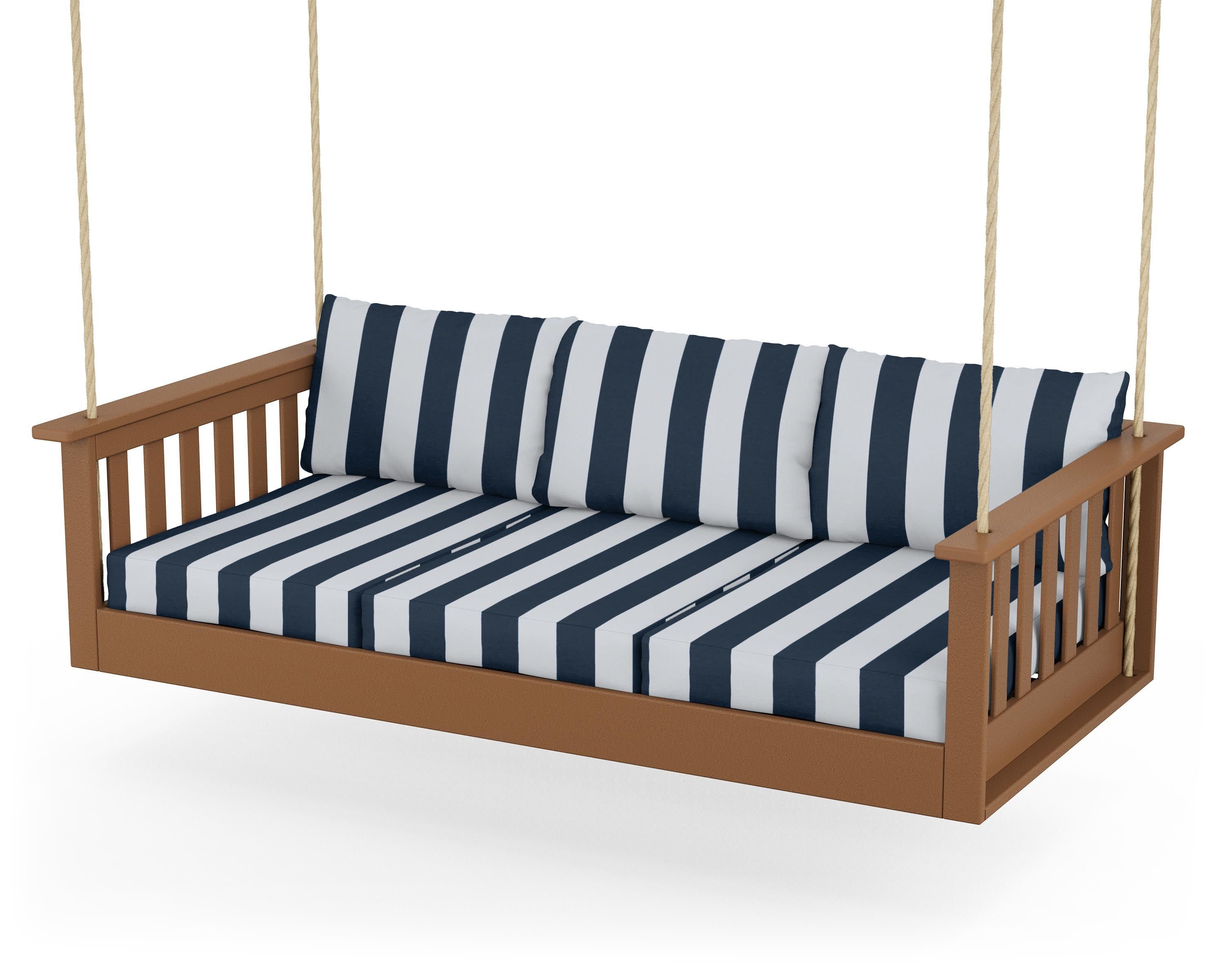 Vineyard Daybed Swing in Teak / Cabana Stripe Marine Indigo