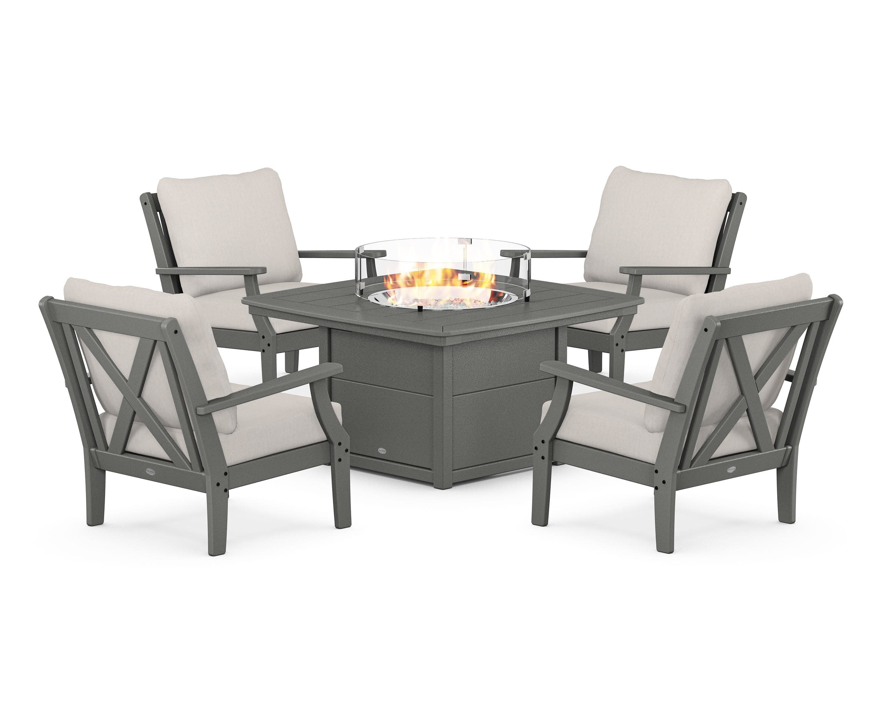 Braxton 5-Piece Deep Seating Conversation Set with Fire Pit Table in Slate Grey / Cast Ash