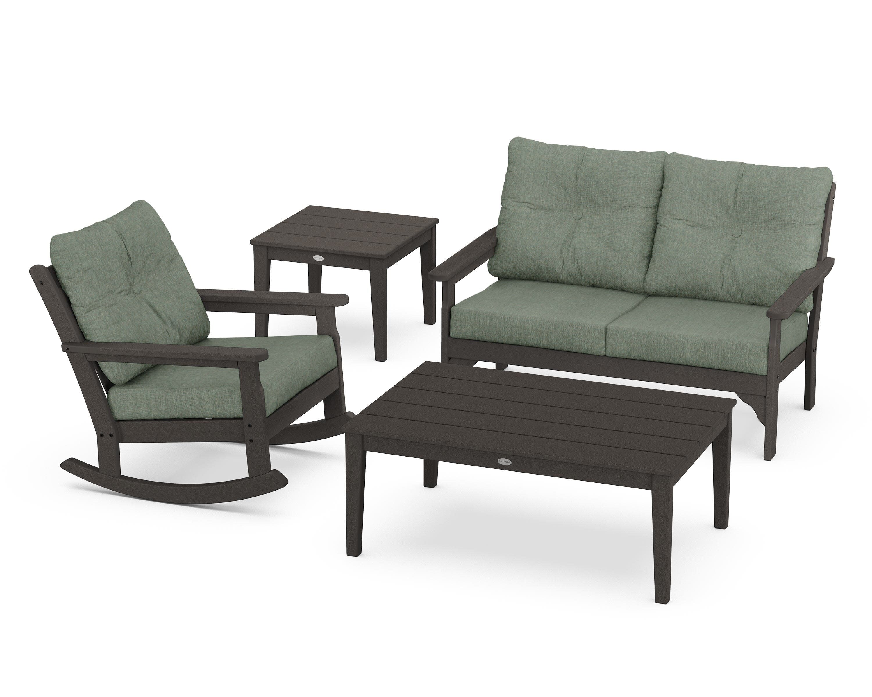 Vineyard 4-Piece Deep Seating Rocker Set in Vintage Coffee / Cast Sage