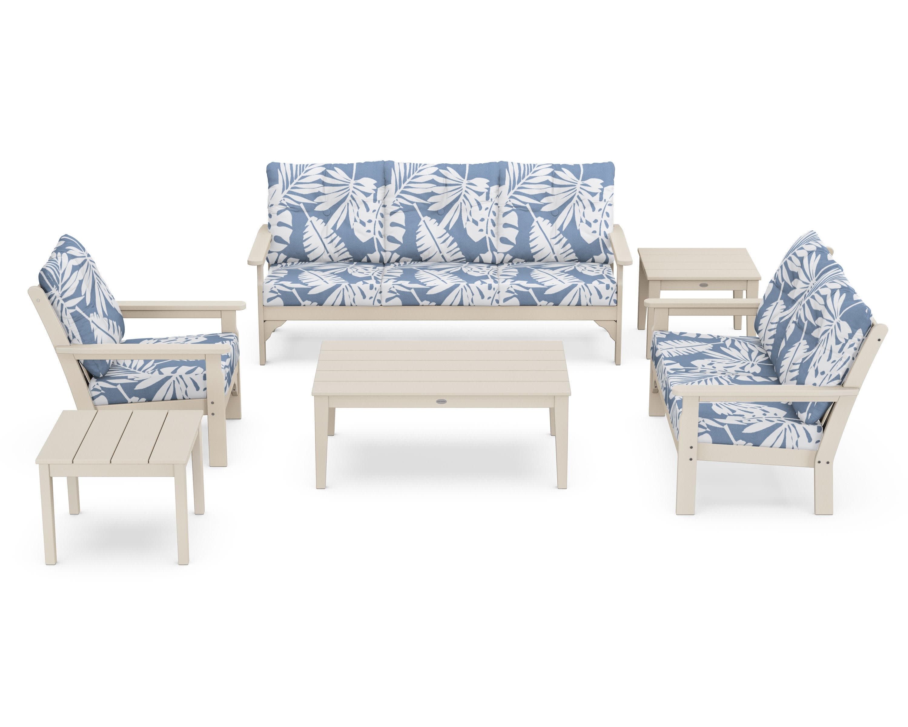 Vineyard 6-Piece Deep Seating Set in Sand / Leaf Sky Blue