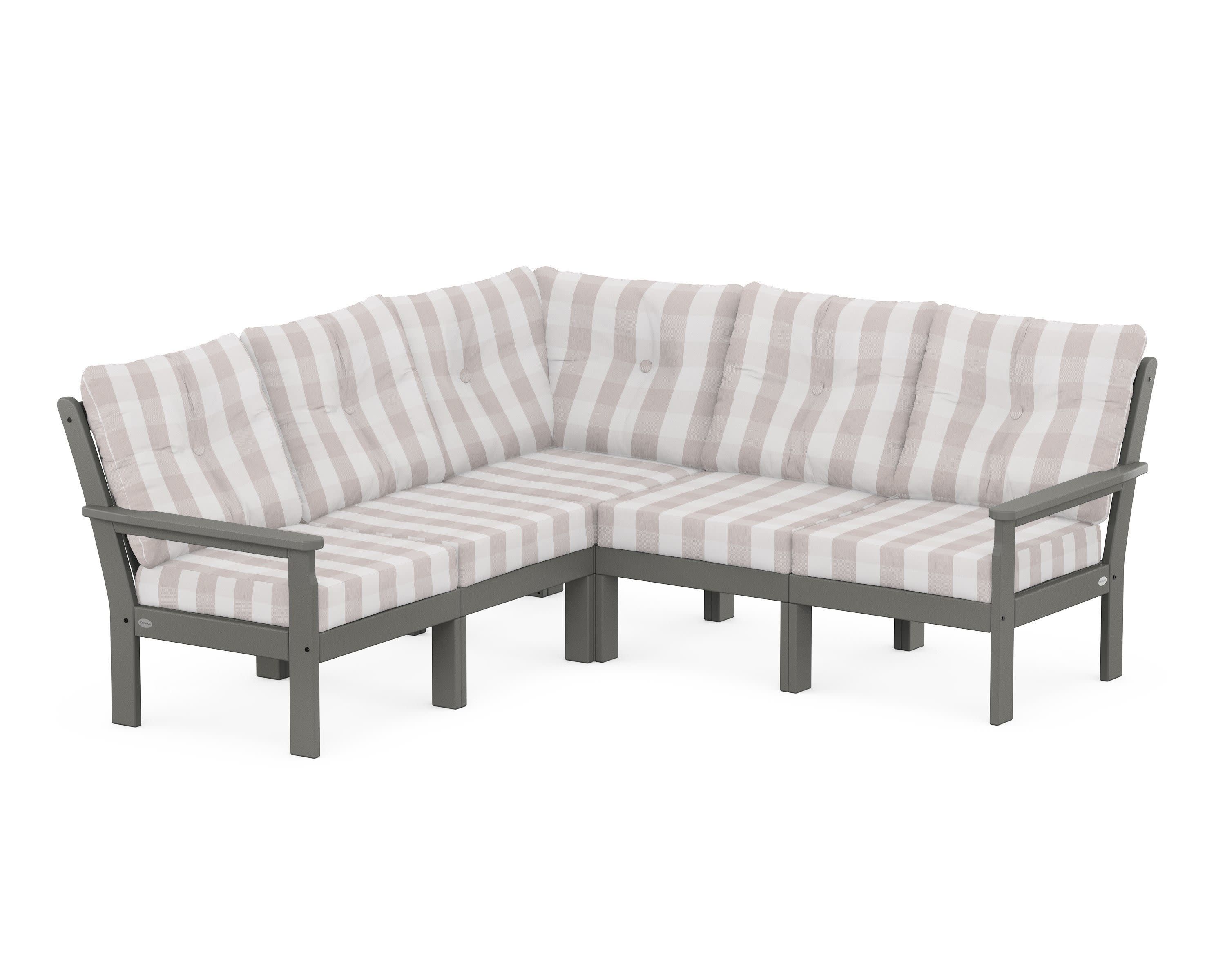 Vineyard 5-Piece Sectional in Slate Grey / Buffalo Plaid Dune Burlap