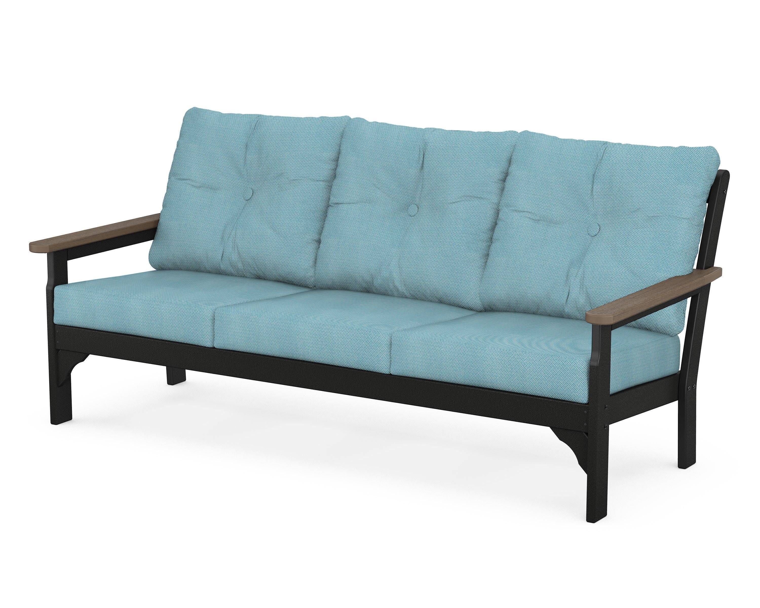 Vineyard Deep Seating Sofa in Black / Kona / Lattice Sky Blue