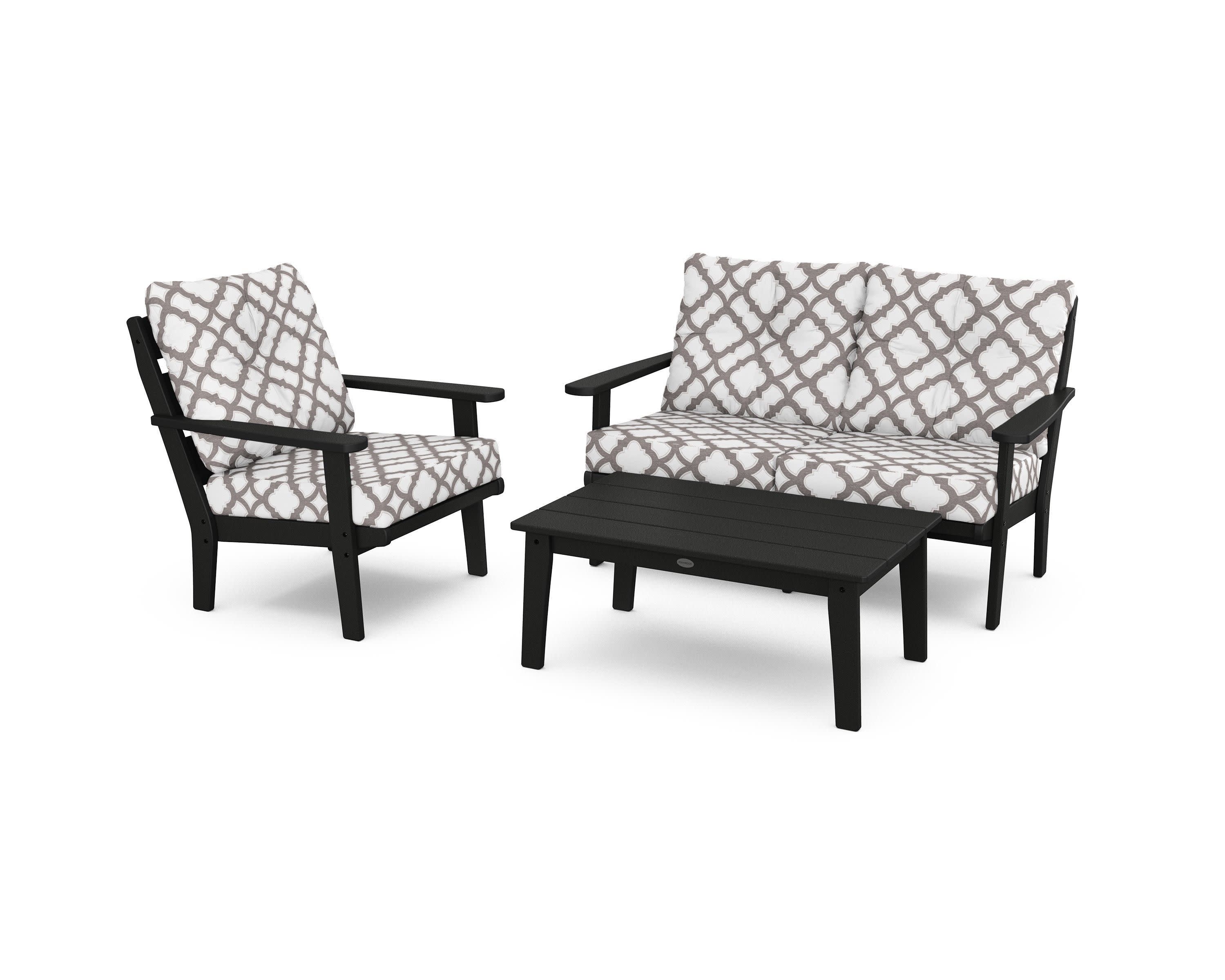 Lakeside 3-Piece Deep Seating Set in Black / Trellis Grey Mist