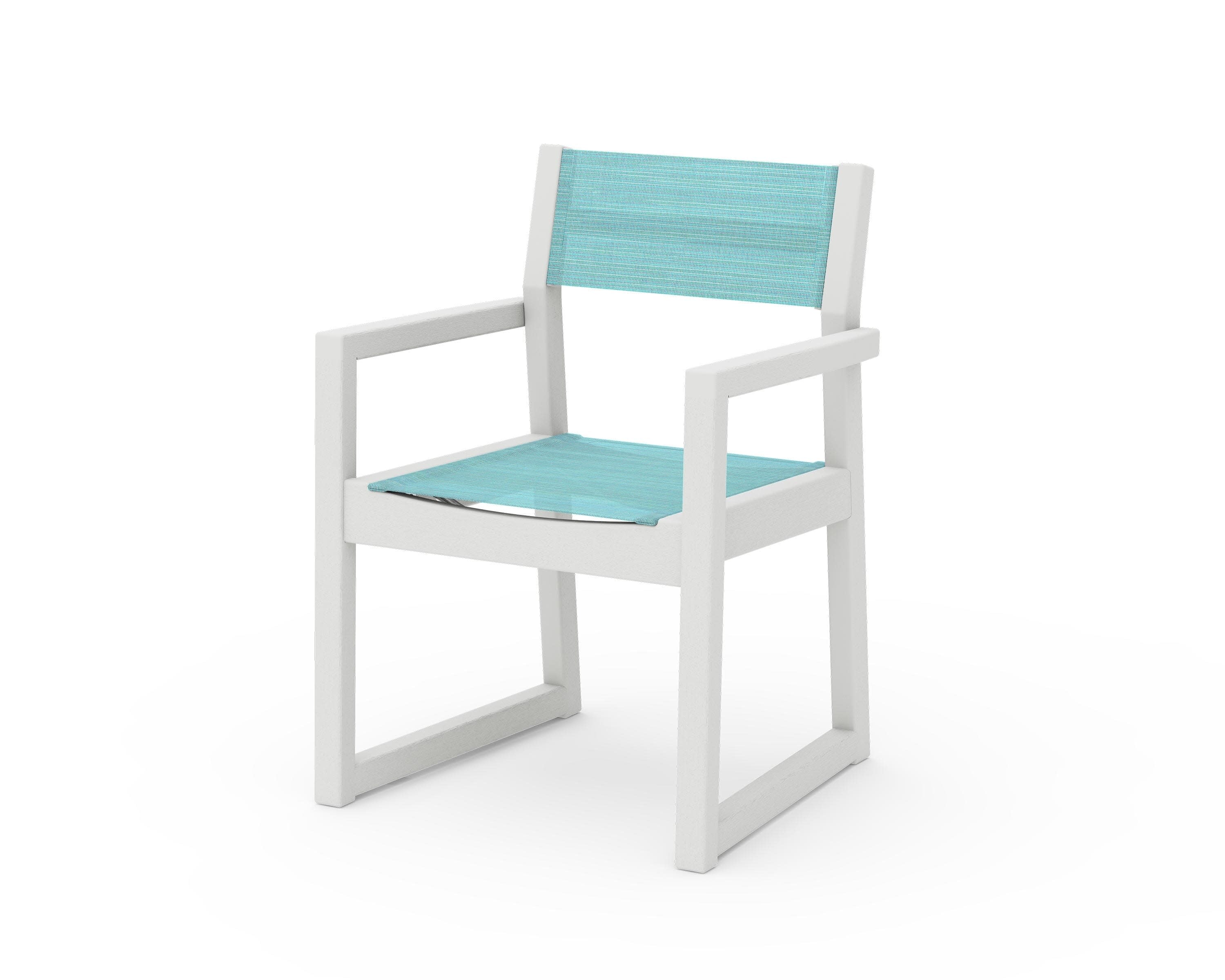 EDGE Sling Dining Arm Chair in Vintage White / Dupioni Aquamarine Sling