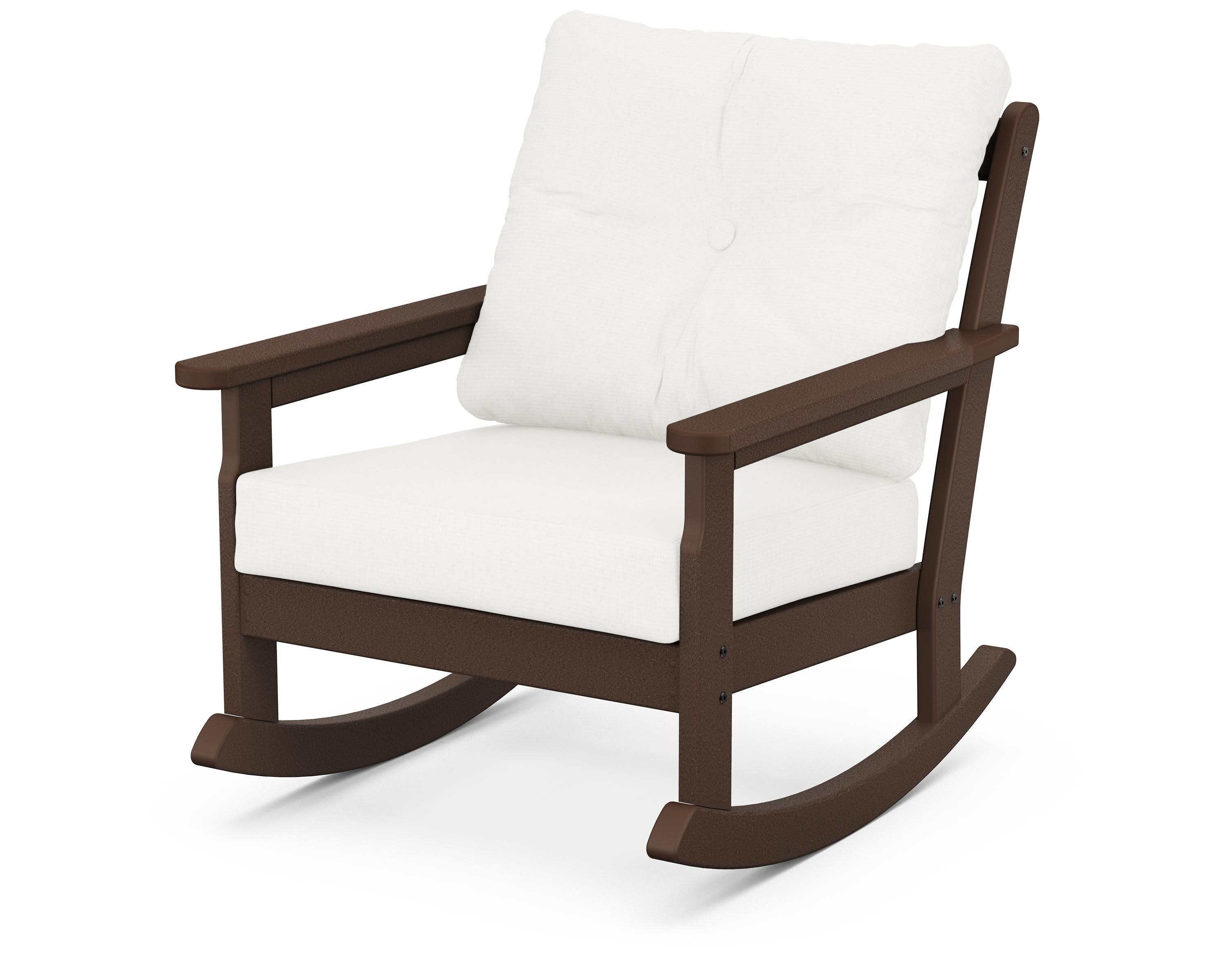 Vineyard Deep Seating Rocking Chair in Mahogany / Natural Linen