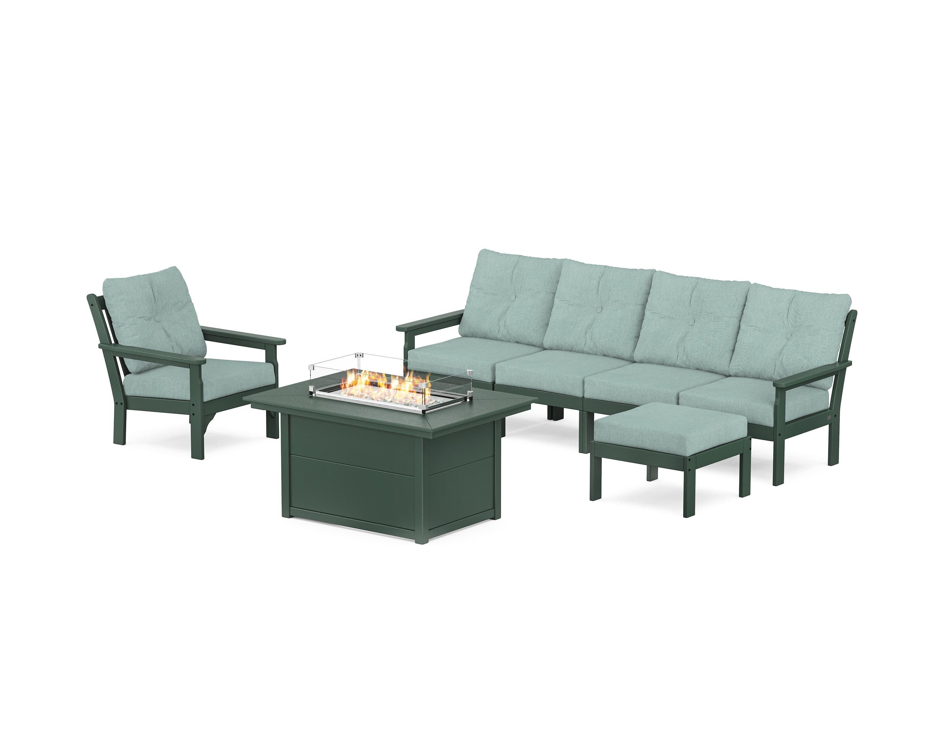 Vineyard Sectional Lounge and Fire Pit Set in Green / Glacier Spa