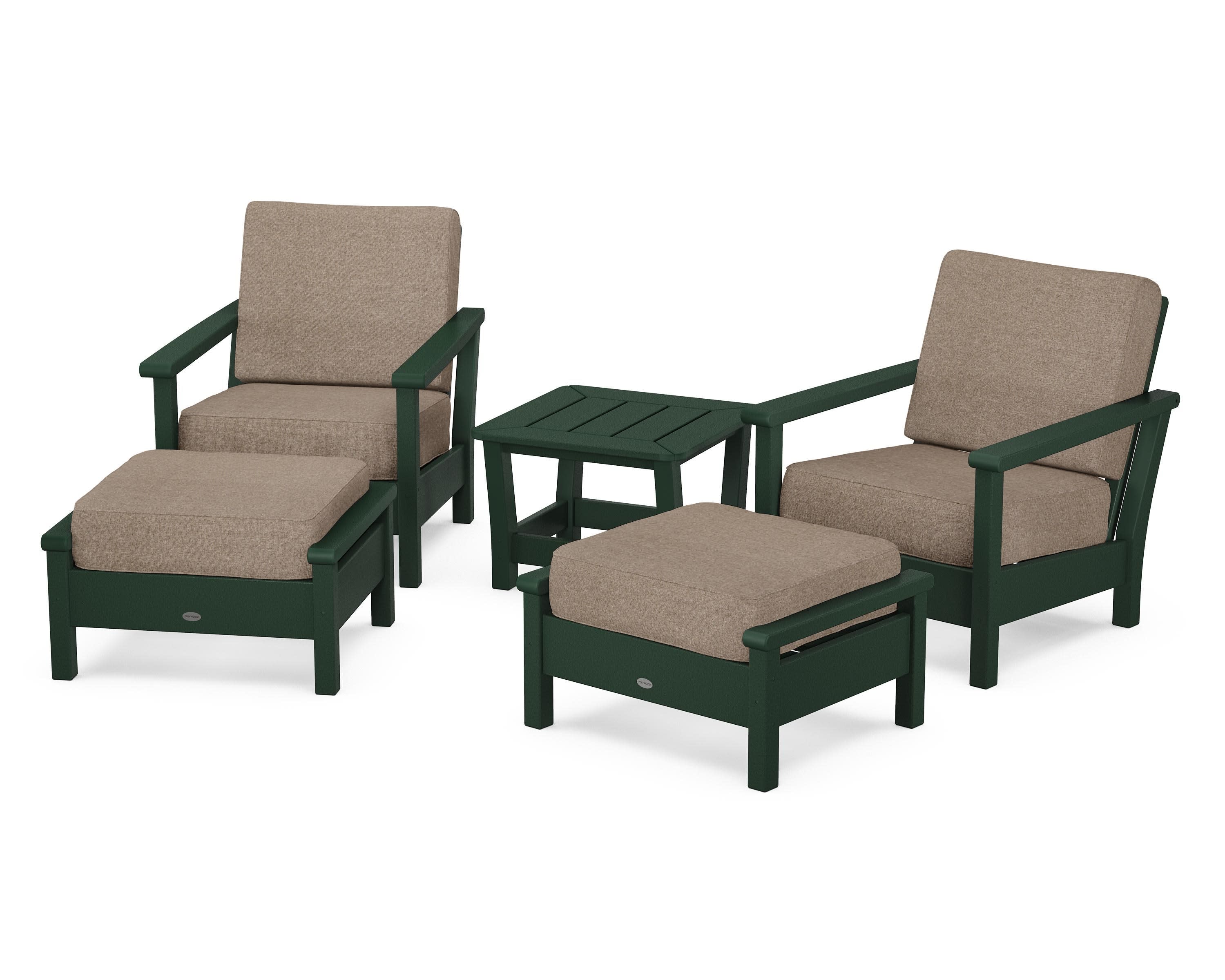 Harbour 5-Piece Deep Seating Chair Set in Green / Spiced Burlap