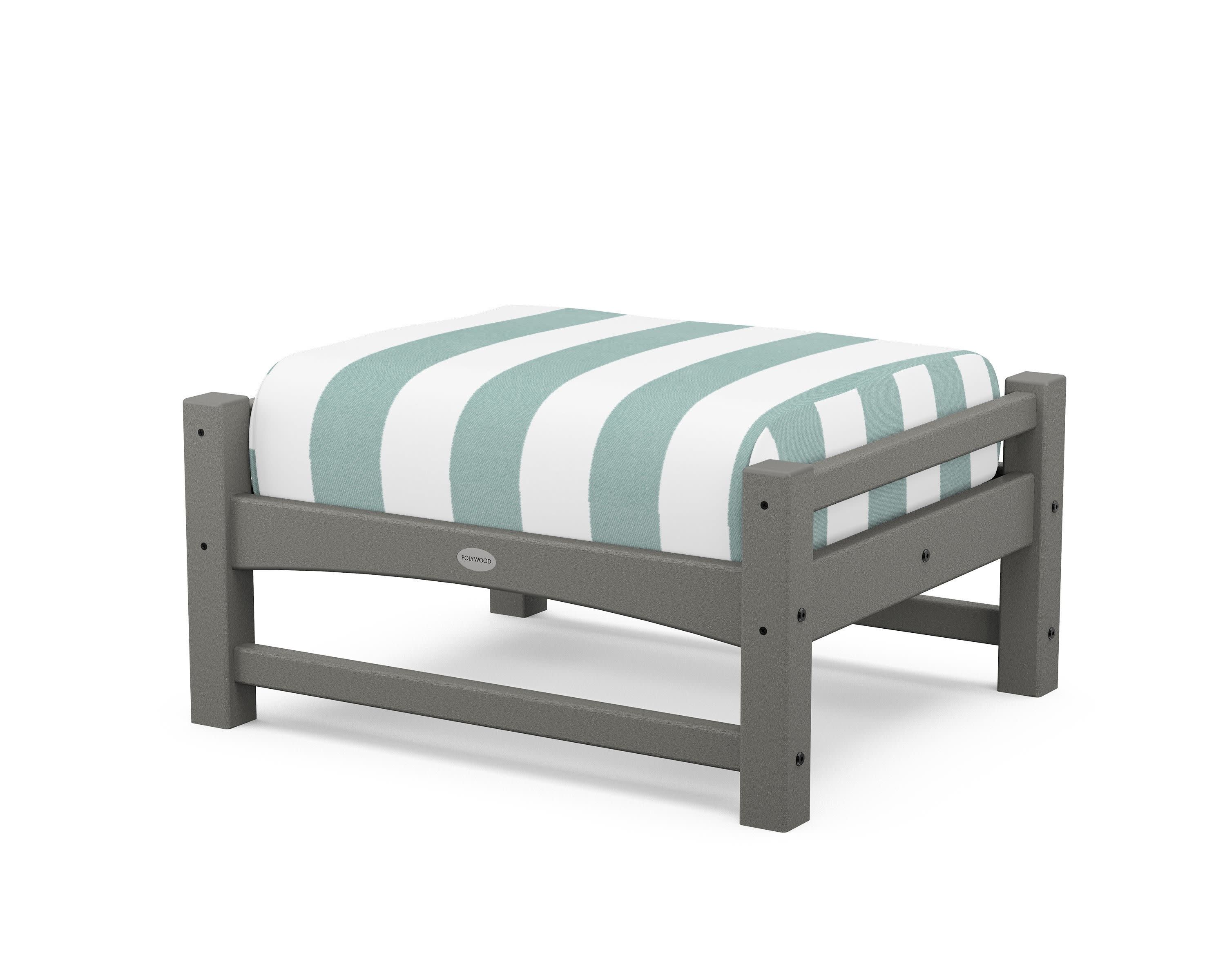 Club Ottoman in Slate Grey / Cabana Stripe Glacier Spa