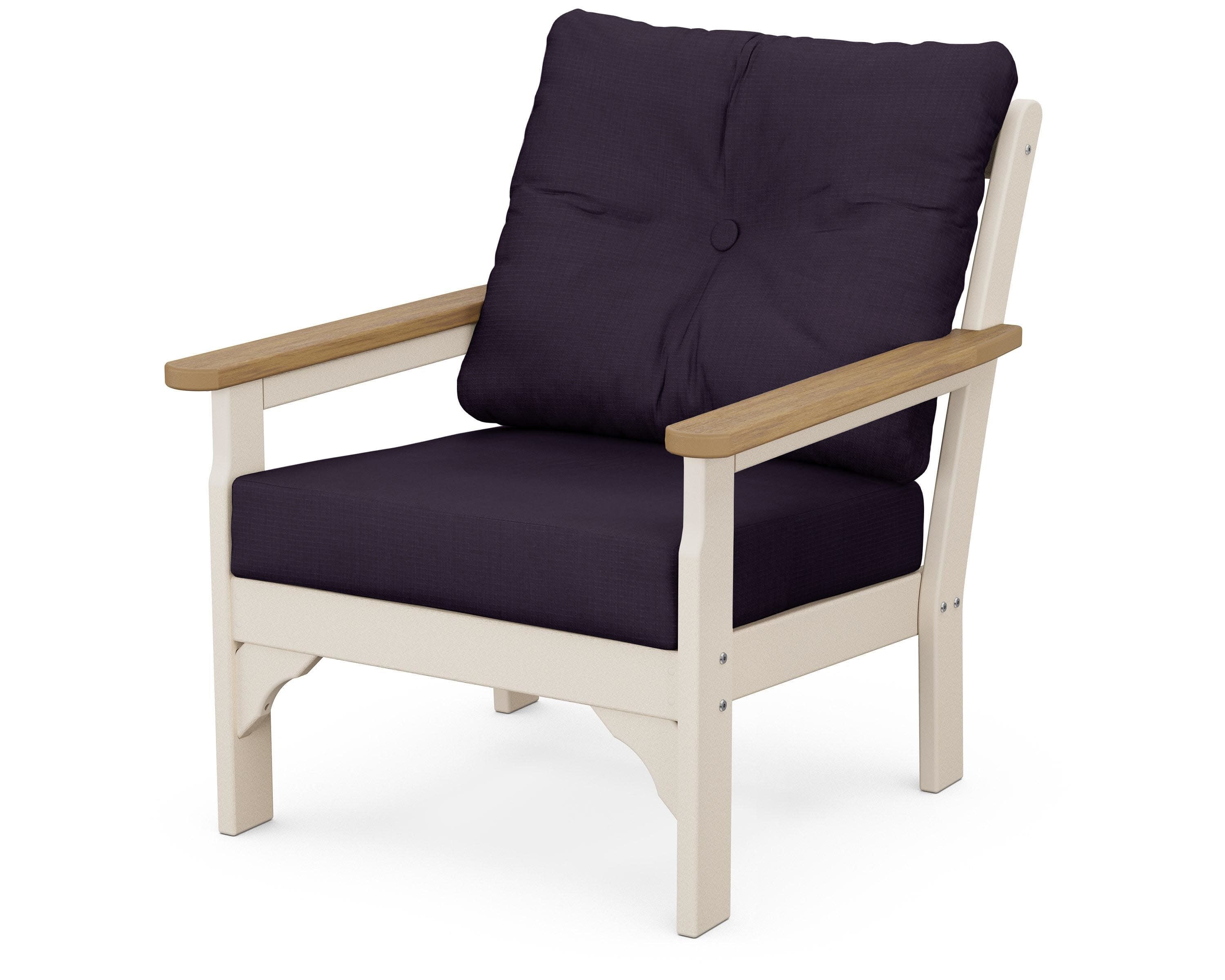 Vineyard Deep Seating Chair in Sand / Natural / Navy Linen