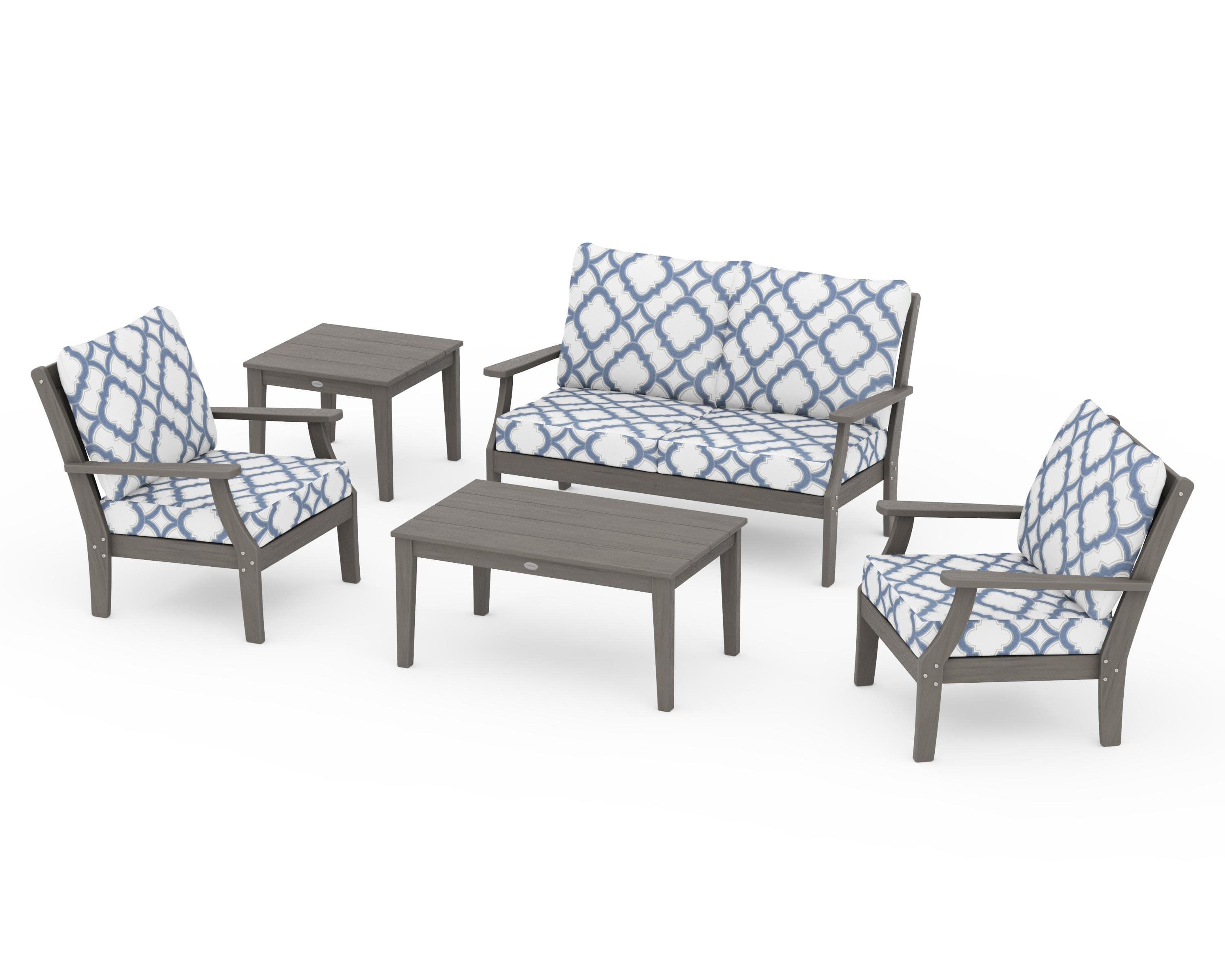 Braxton 5-Piece Deep Seating Set in Driftwood / Trellis Sky Blue