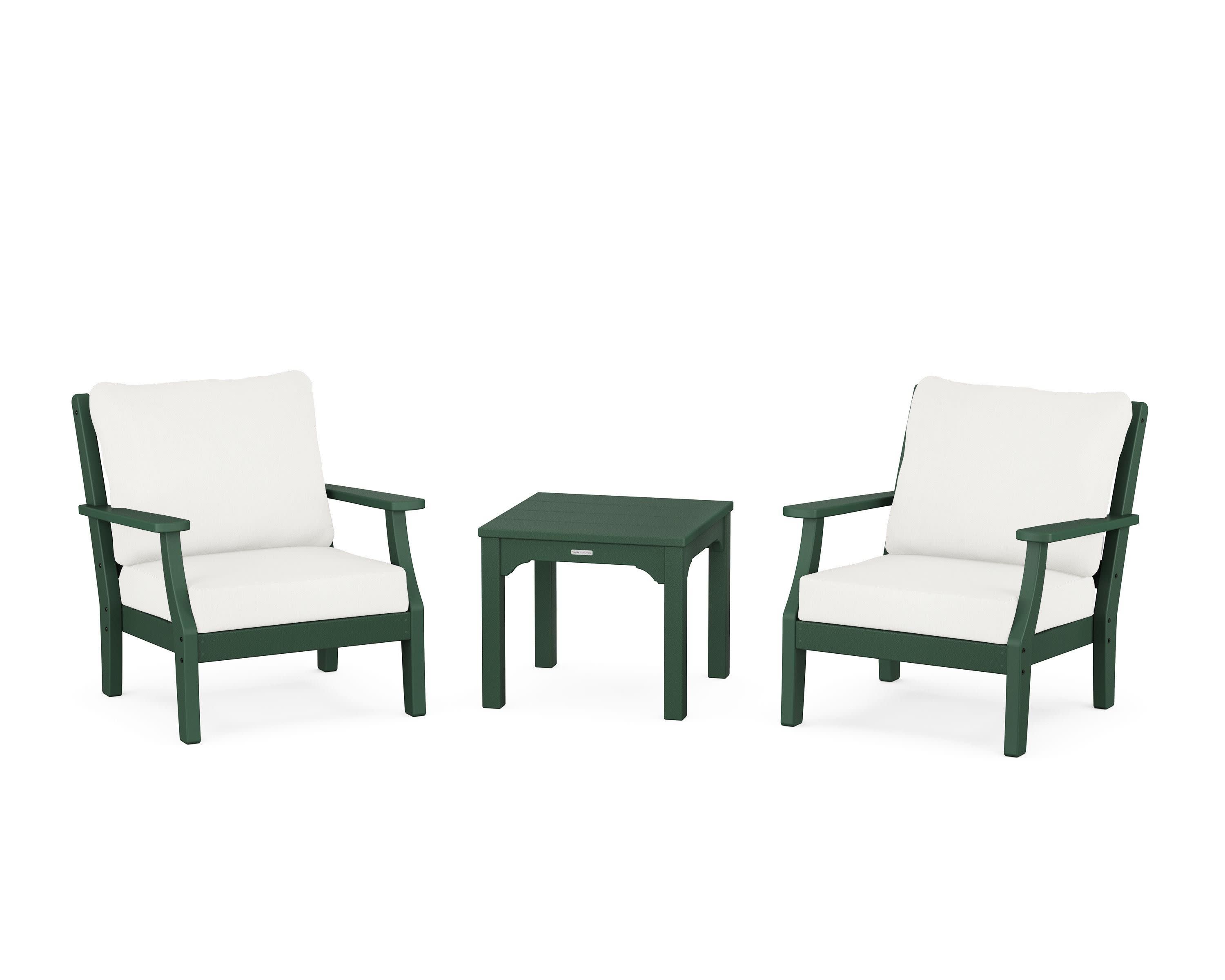 Chinoiserie 3-Piece Deep Seating Set in Green / Natural Linen