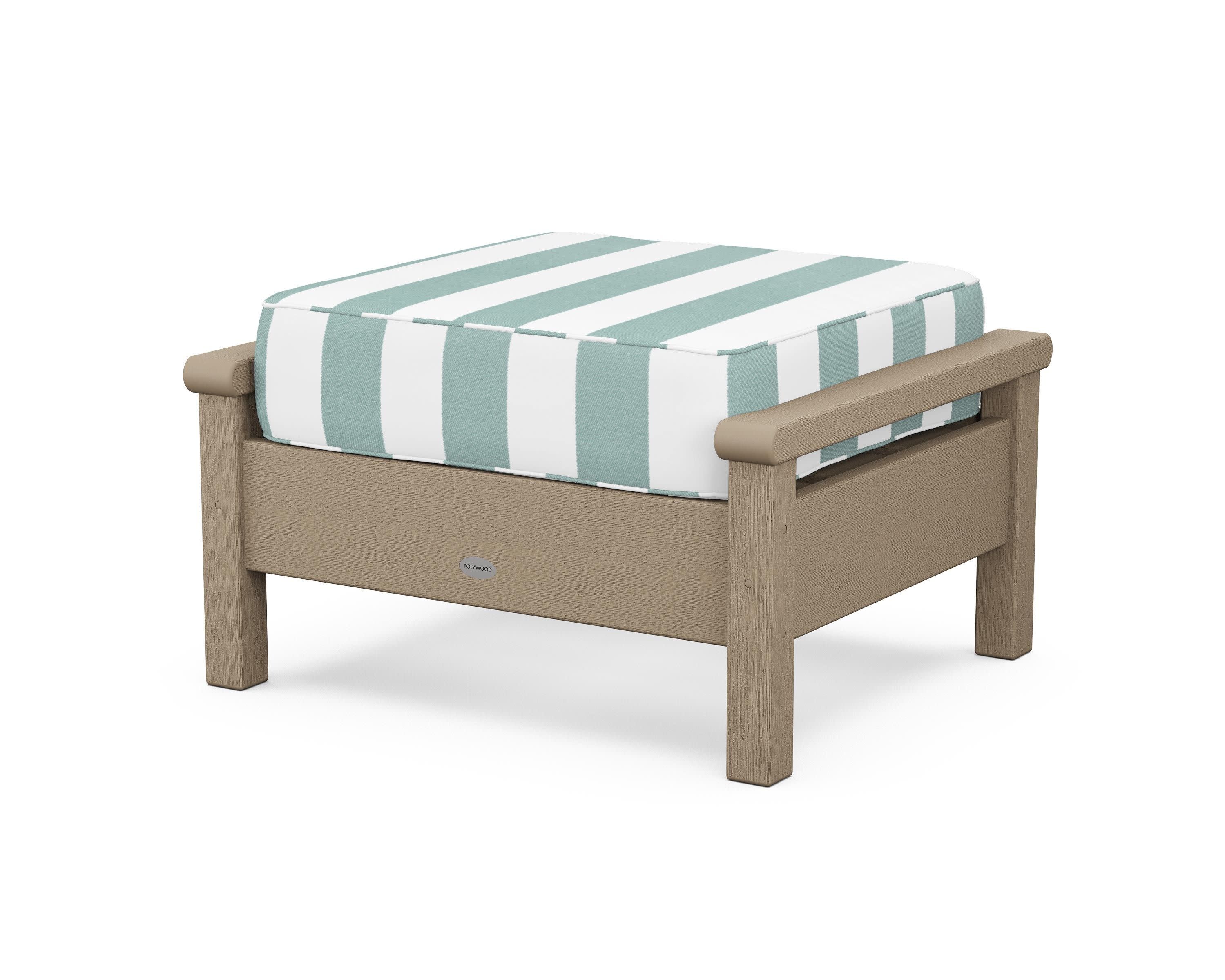 Harbour Deep Seating Ottoman in Vintage Sahara / Cabana Stripe Glacier Spa