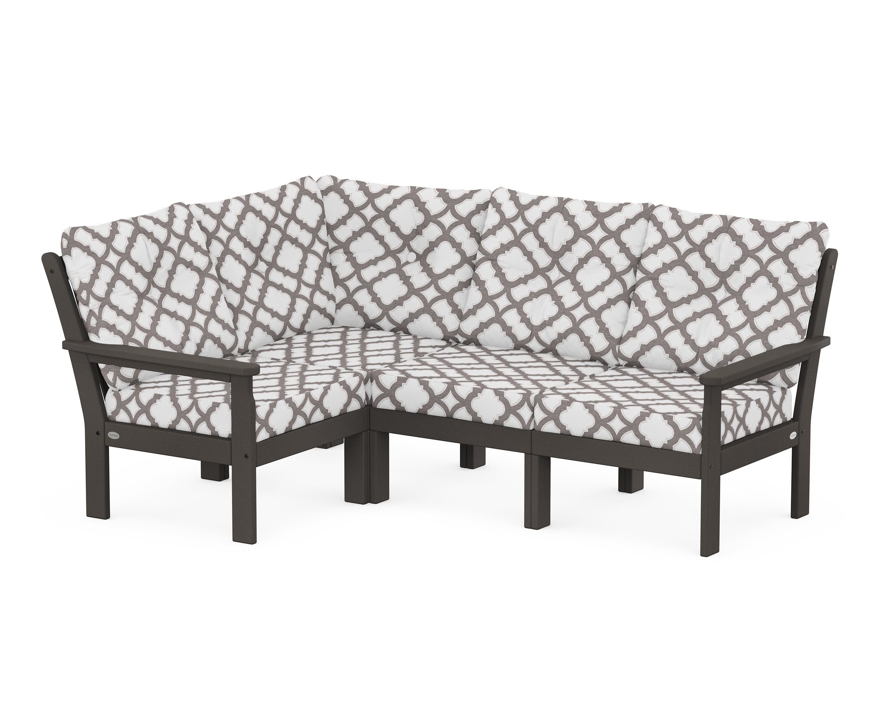 Vineyard 4-Piece Sectional in Vintage Coffee / Trellis Grey Mist
