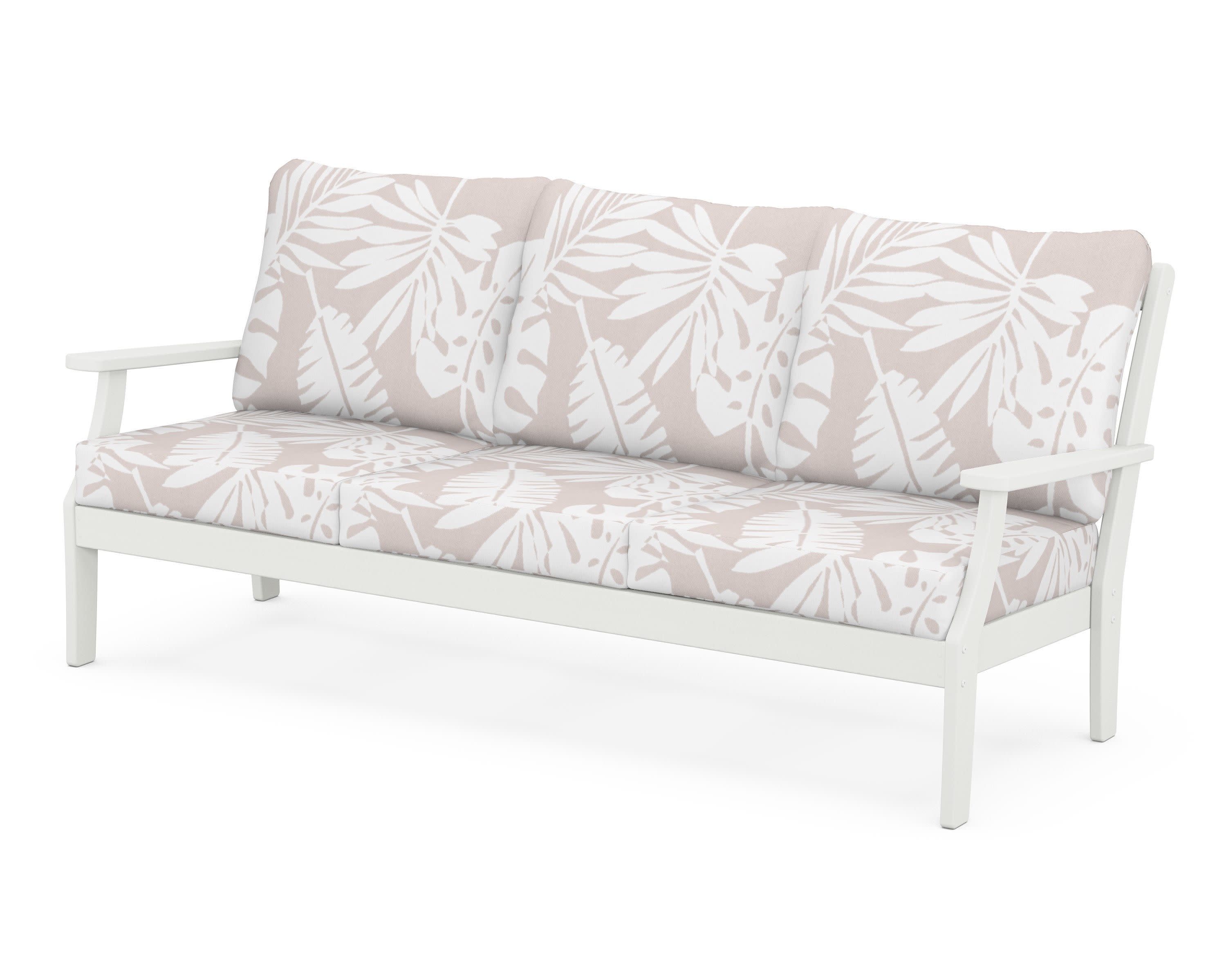 Braxton Deep Seating Sofa in Vintage White / Leaf Dune Burlap