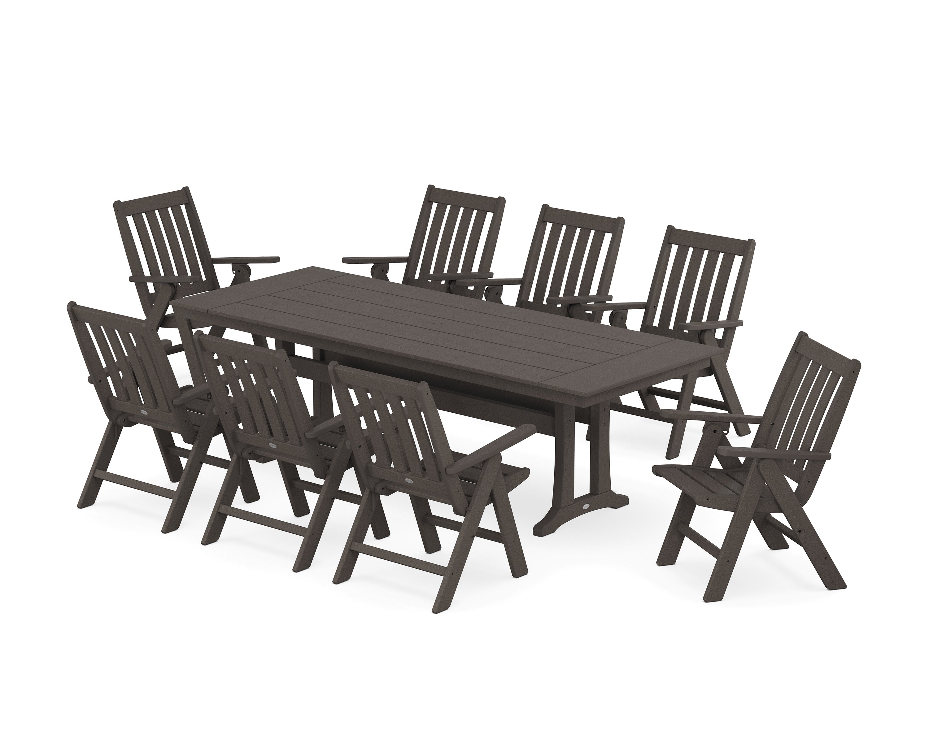 Vineyard Folding 9-Piece Farmhouse Dining Set with Trestle Legs in Vintage Coffee