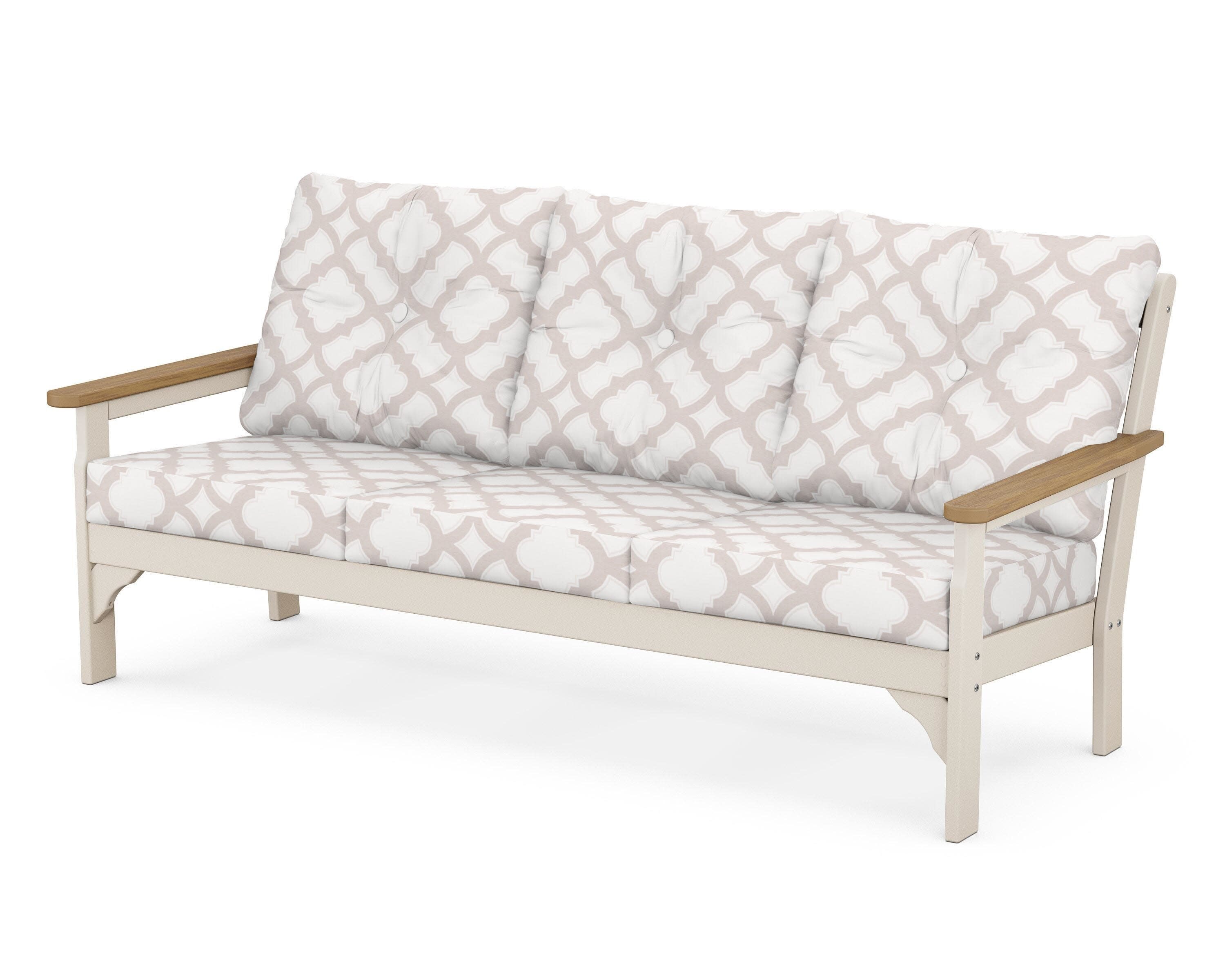 Vineyard Deep Seating Sofa in Sand / Natural / Trellis Dune Burlap