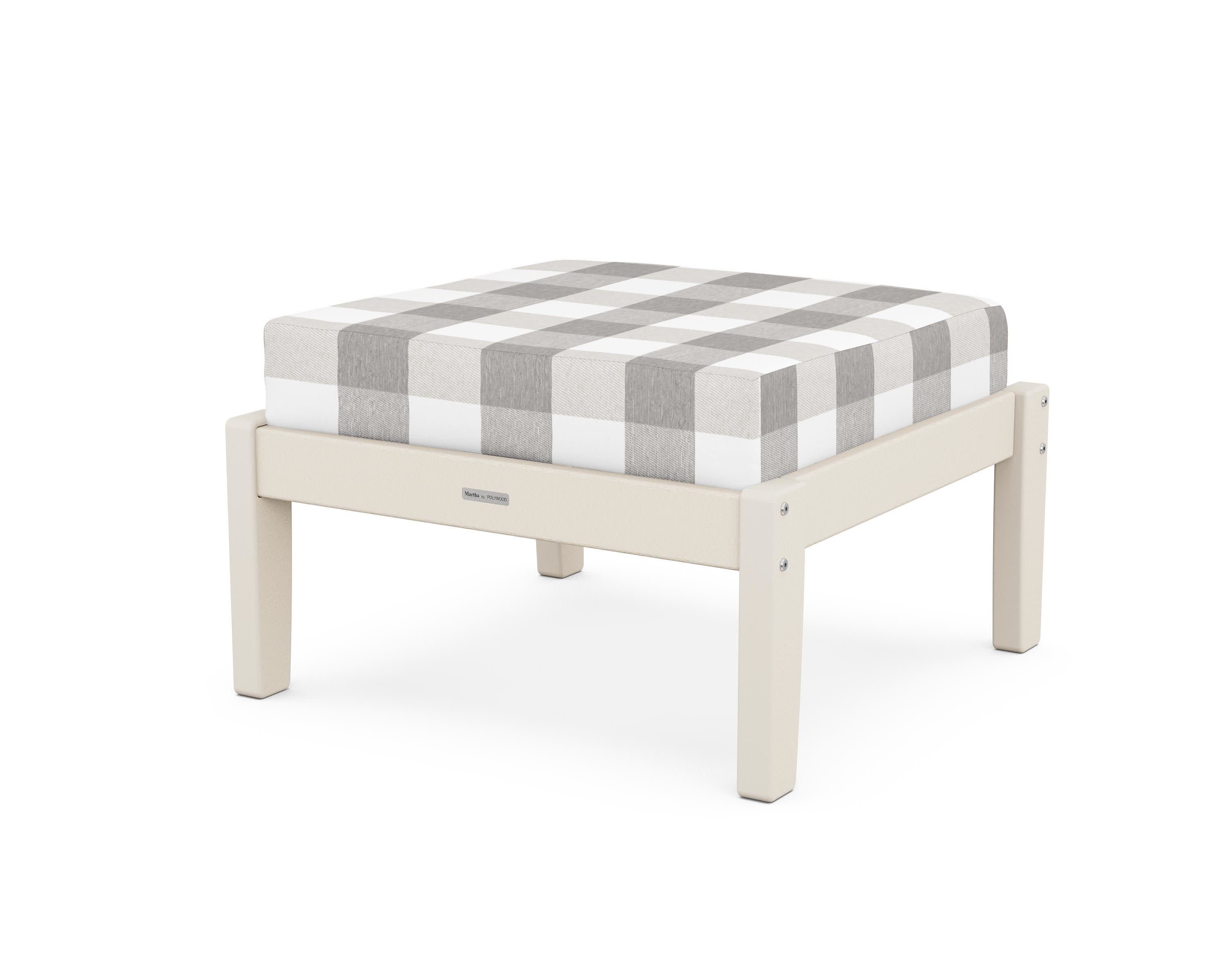 Chinoiserie Deep Seating Ottoman in Sand / Buffalo Plaid Grey Mist