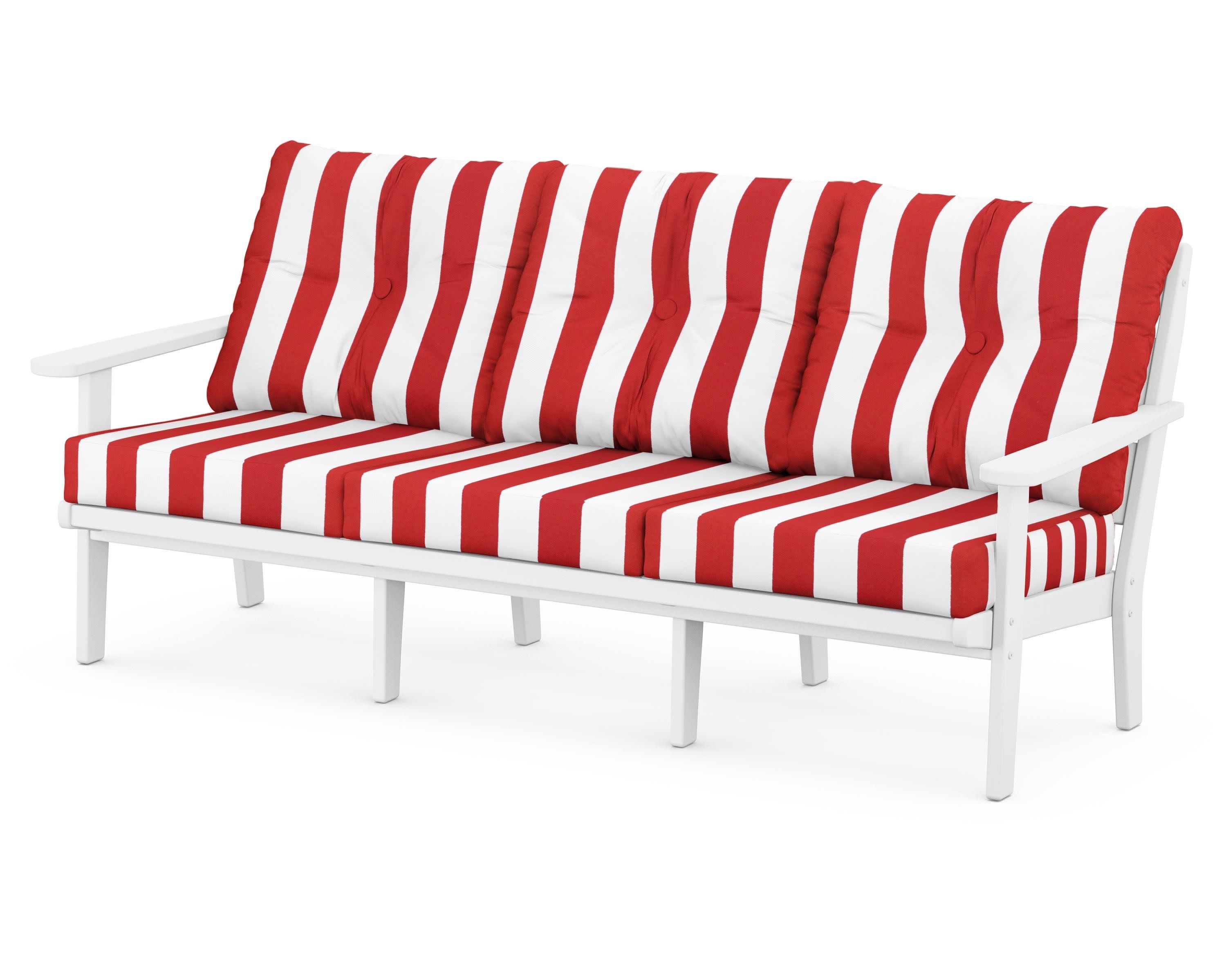 Lakeside Deep Seating Sofa in White / Cabana Stripe Crimson