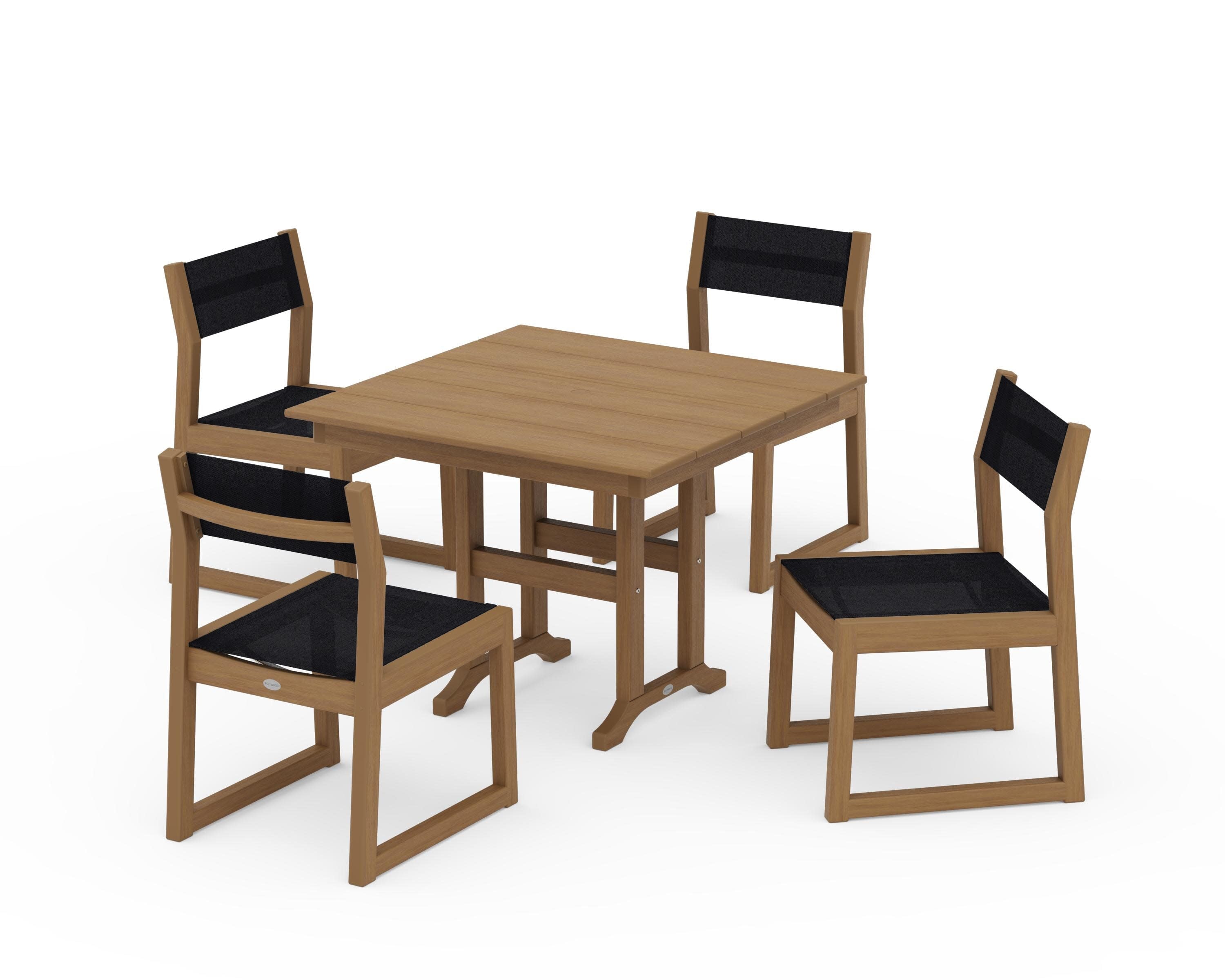 EDGE Sling Side Chair 5-Piece Farmhouse Dining Set in Natural / Black Sling