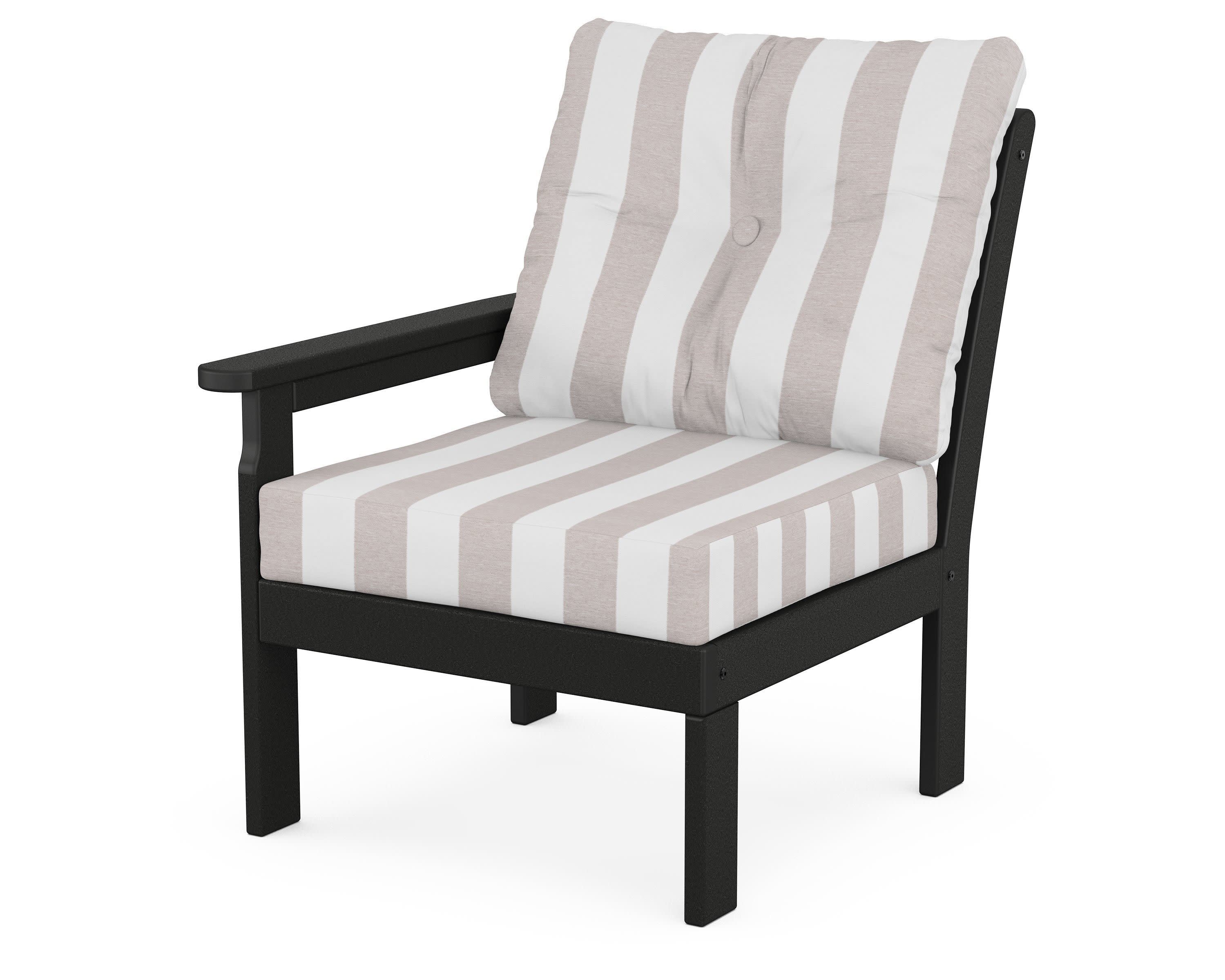 Vineyard Modular Left Arm Chair in Black / Cabana Stripe Dune Burlap