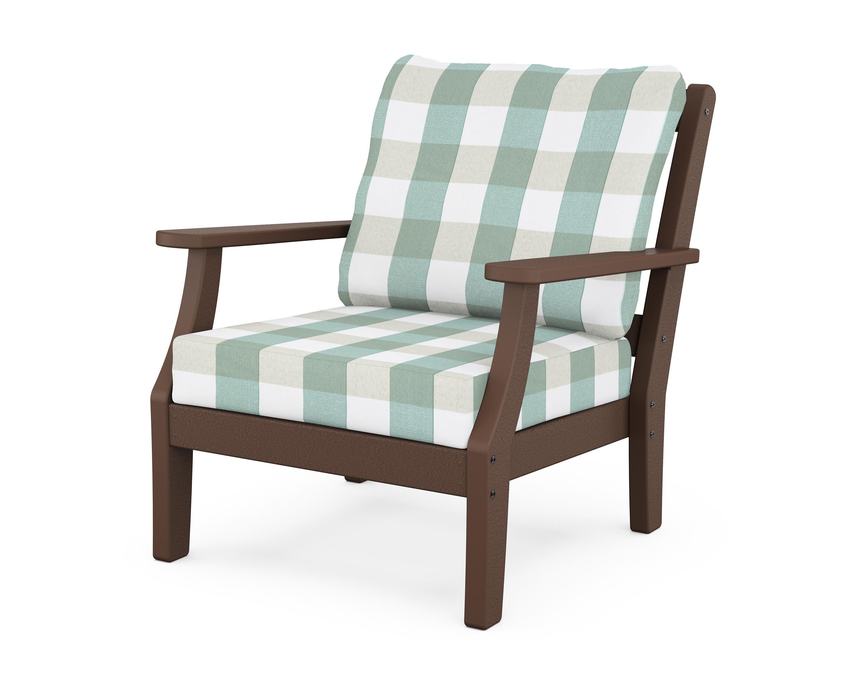 Chinoiserie Deep Seating Chair in Mahogany / Buffalo Plaid Glacier Spa
