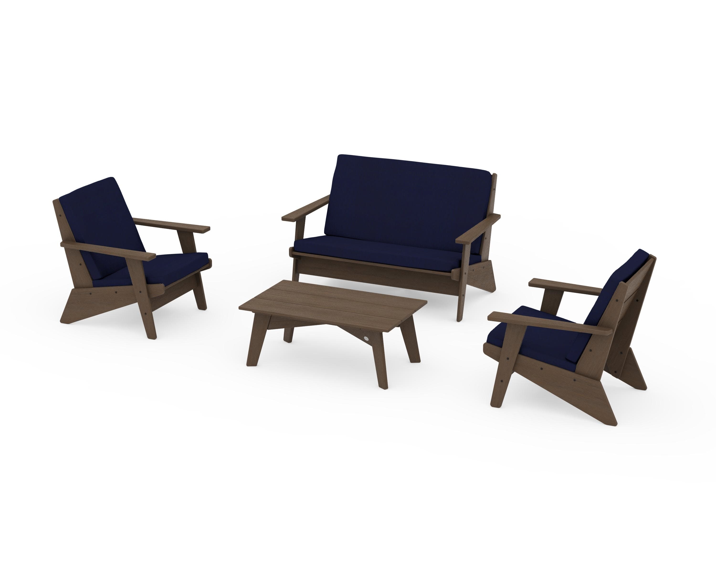 Riviera Modern Lounge 4-Piece Set in Kona / Navy