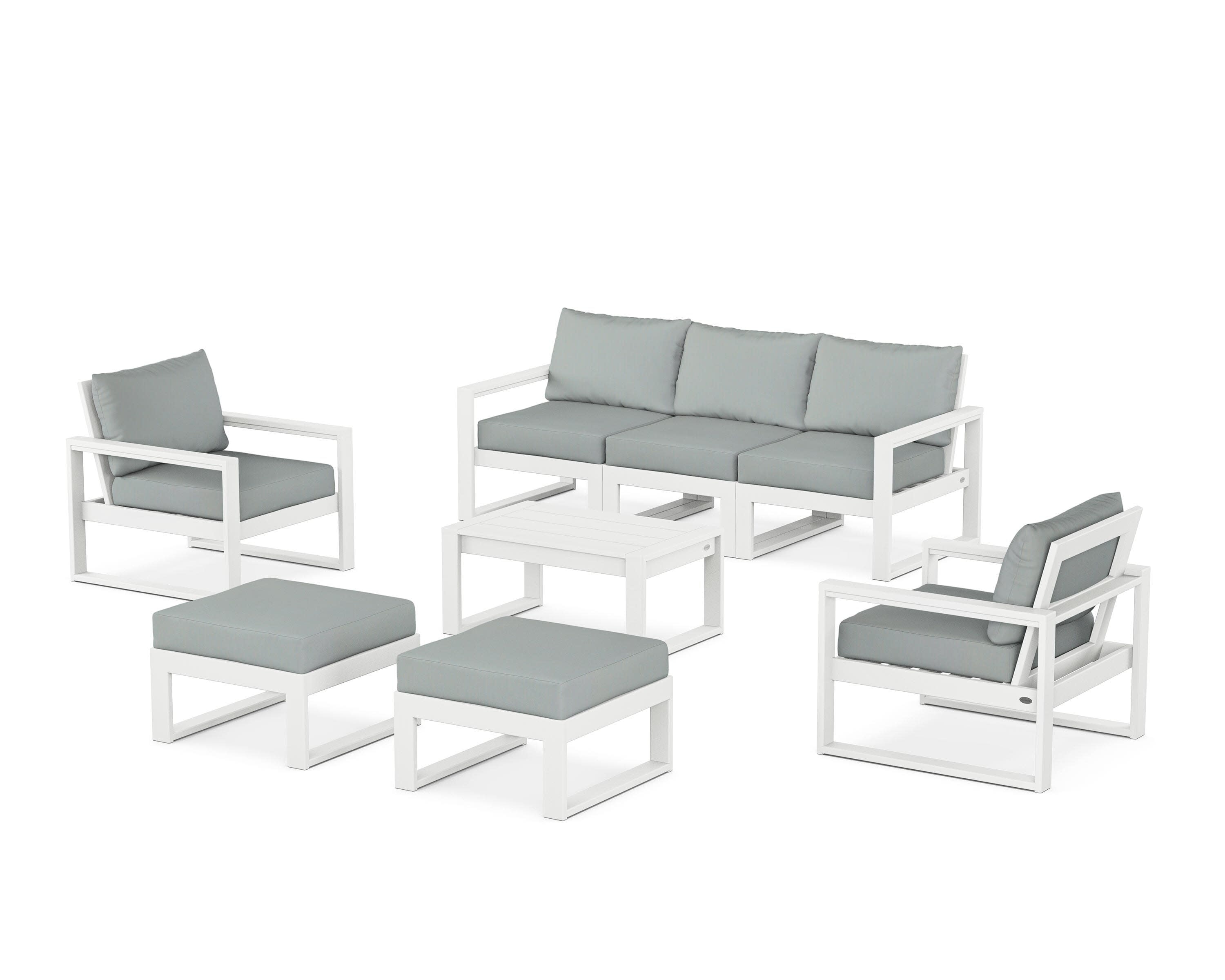 EDGE Sectional 8-Piece Lounge Sofa Set in White / Spa