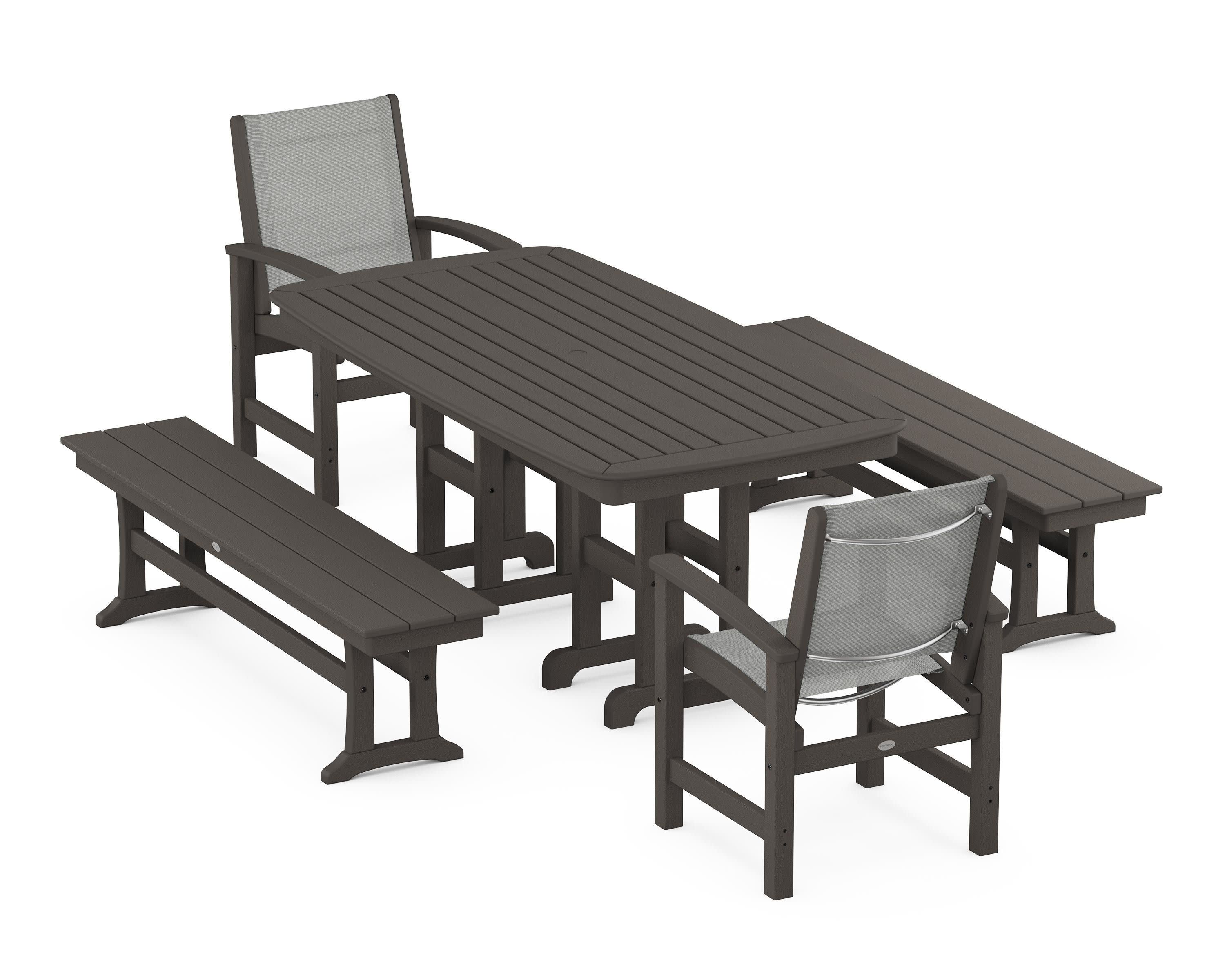 Coastal 5-Piece Dining Set in Vintage Coffee / Metallic Sling