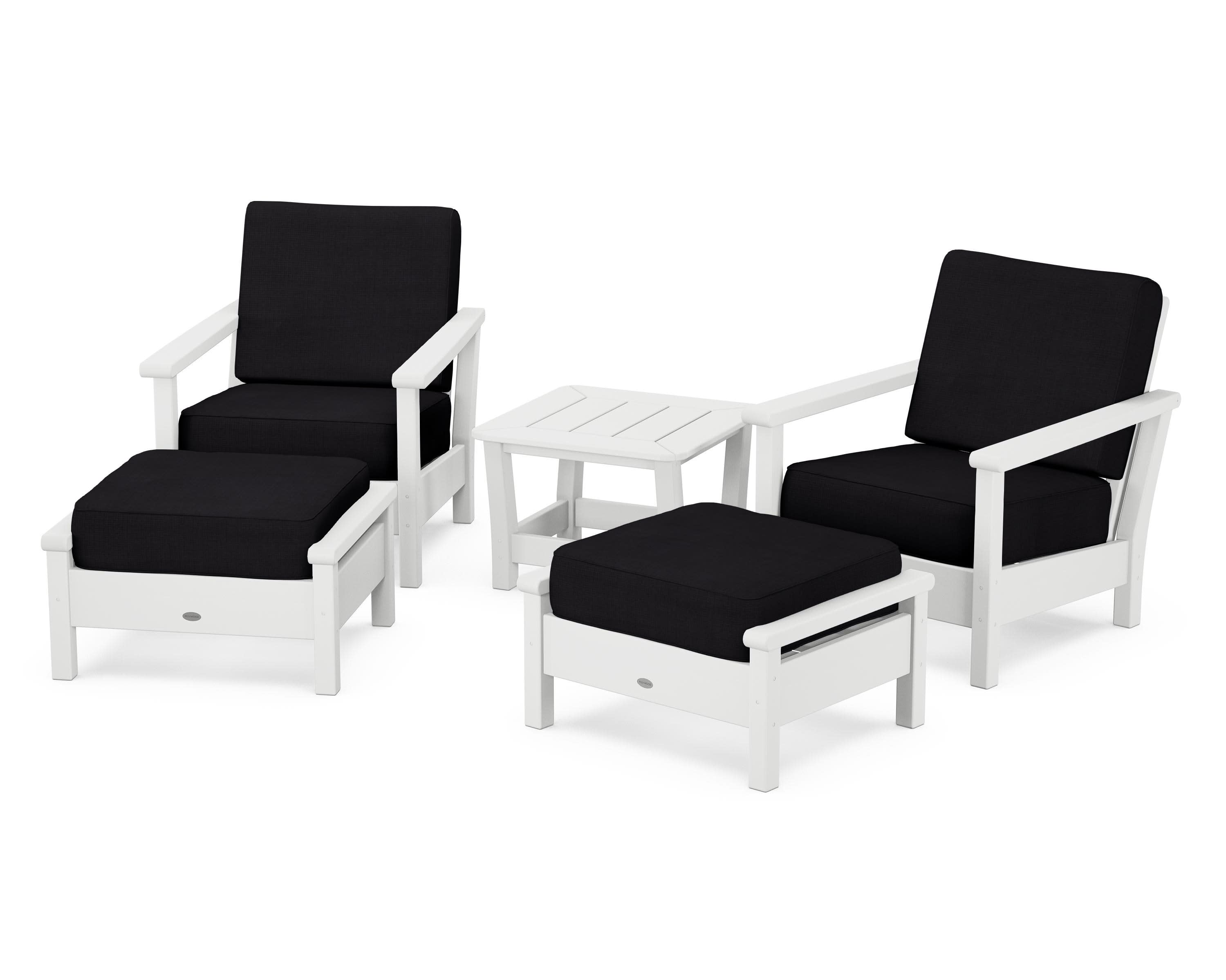 Harbour 5-Piece Deep Seating Chair Set in White / Midnight Linen