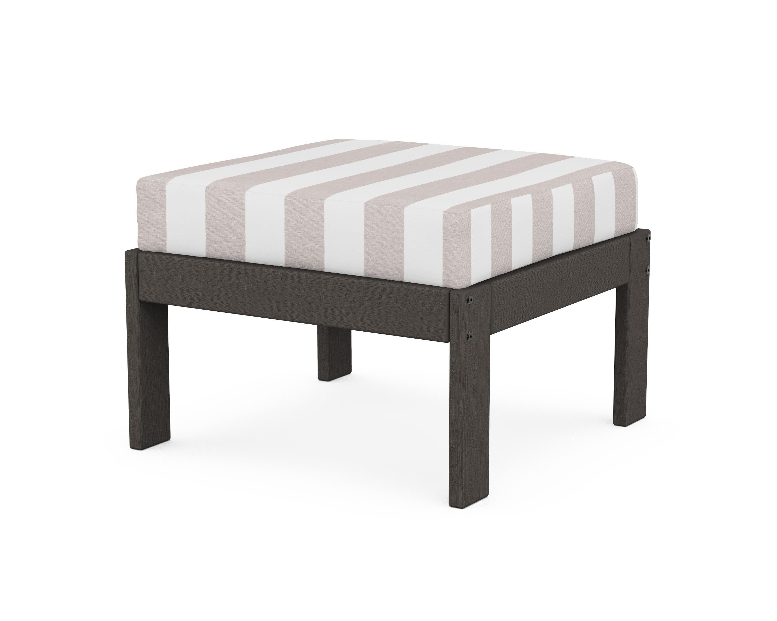 Vineyard Modular Ottoman in Vintage Coffee / Cabana Stripe Dune Burlap