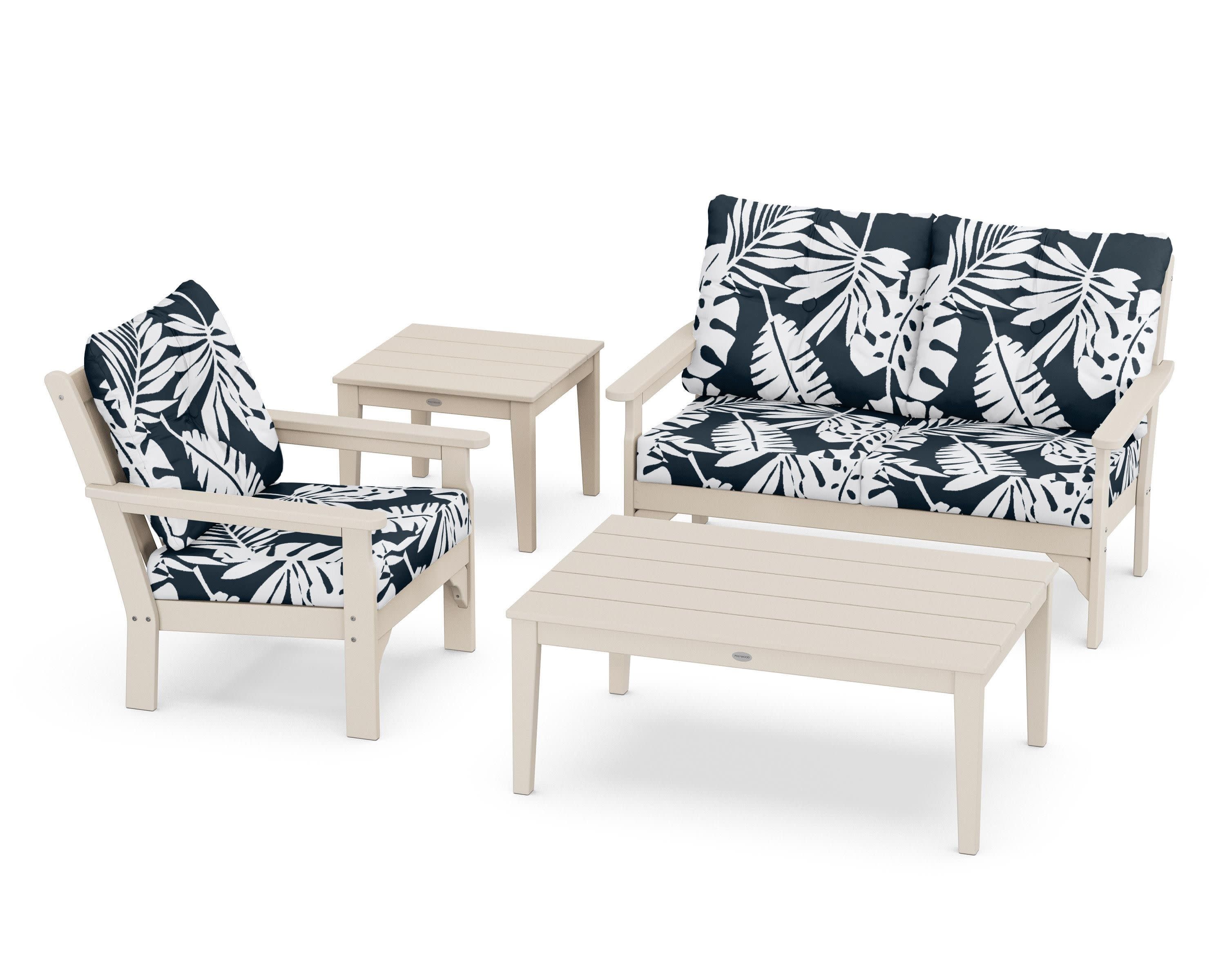 Vineyard 4-Piece Deep Seating Set in Sand / Leaf Marine Indigo