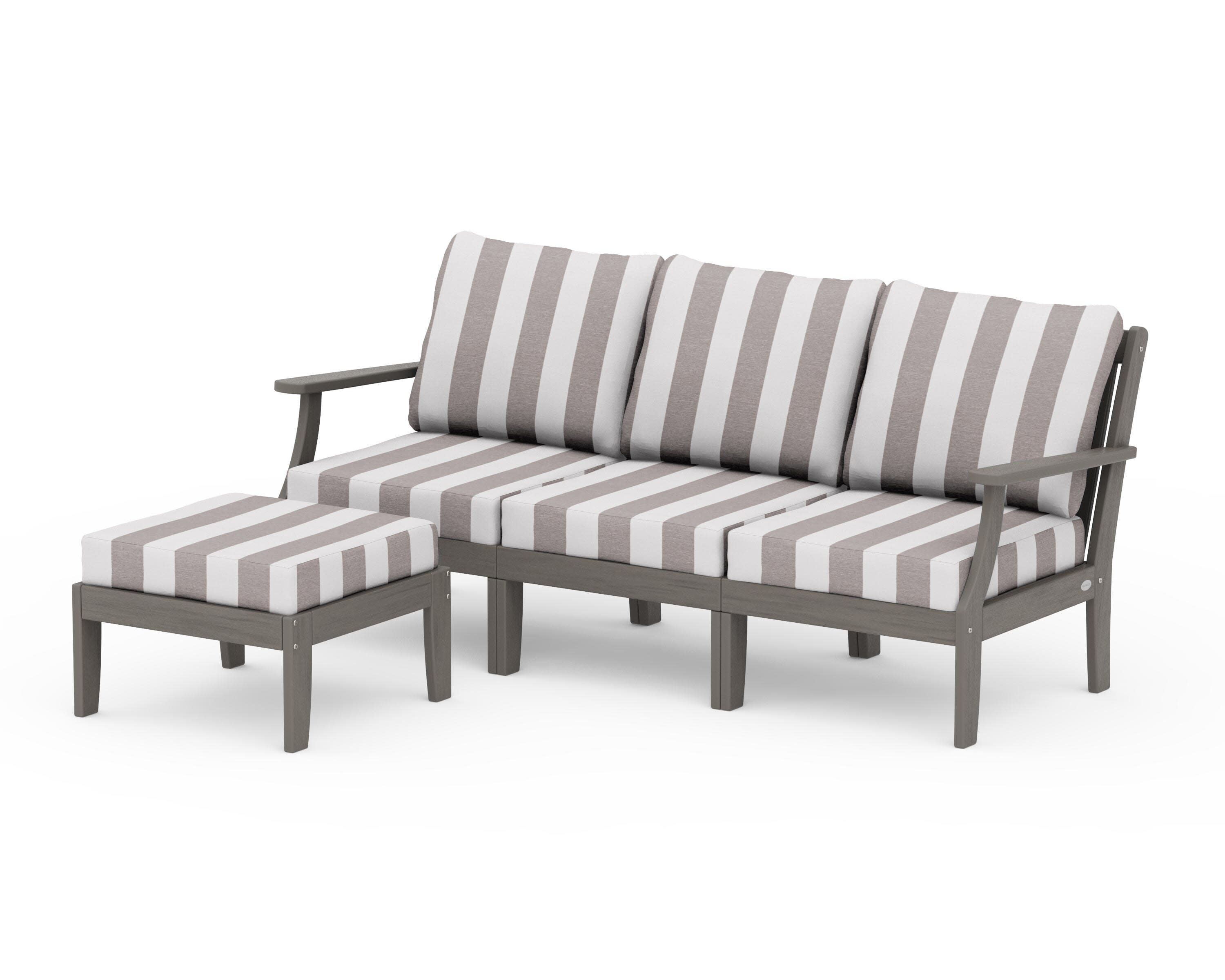 Braxton Modular 4-Piece Deep Seating Set with Ottoman in Driftwood / Cabana Stripe Grey Mist
