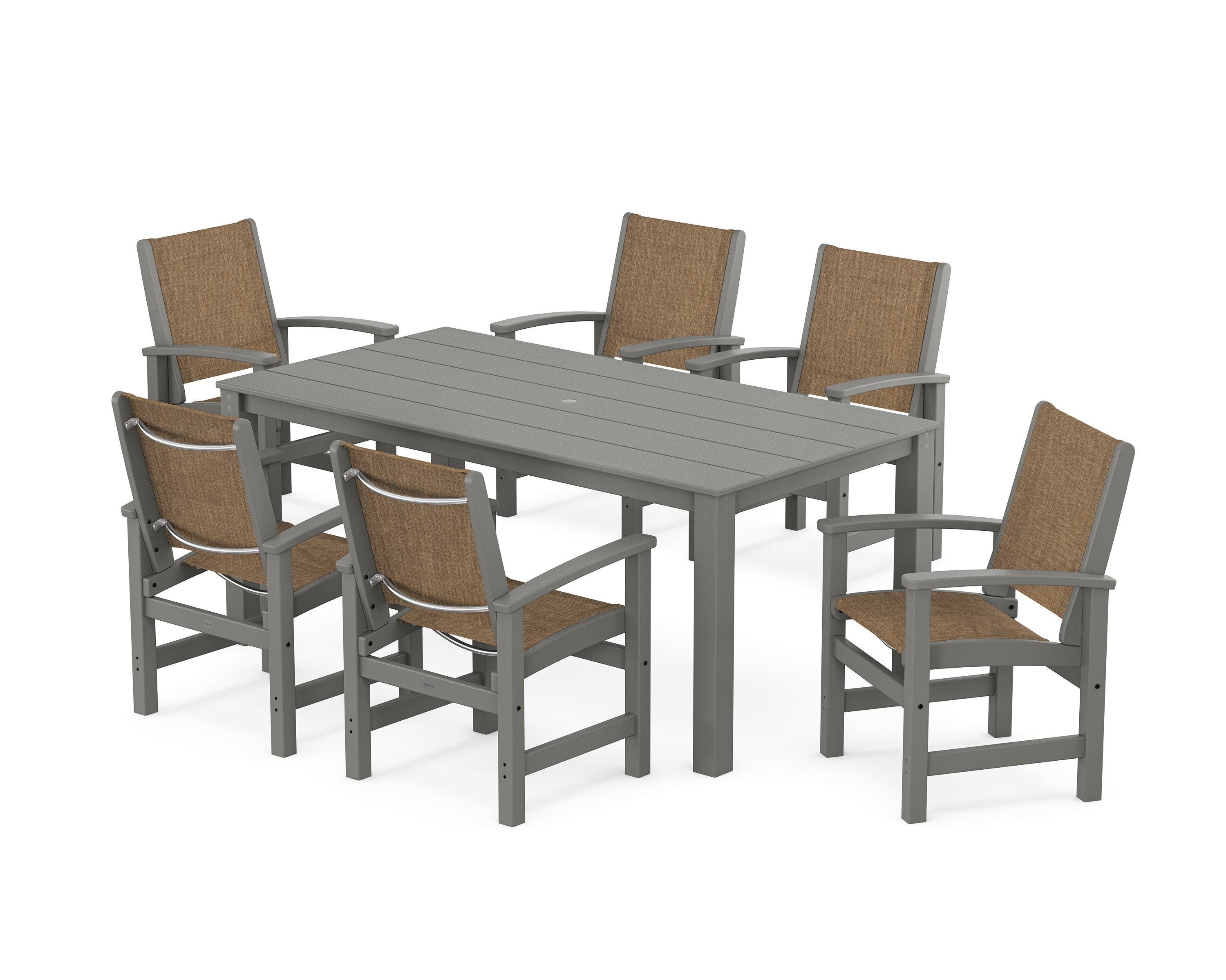 Coastal 7-Piece Parsons Dining Set in Slate Grey / Burlap Sling