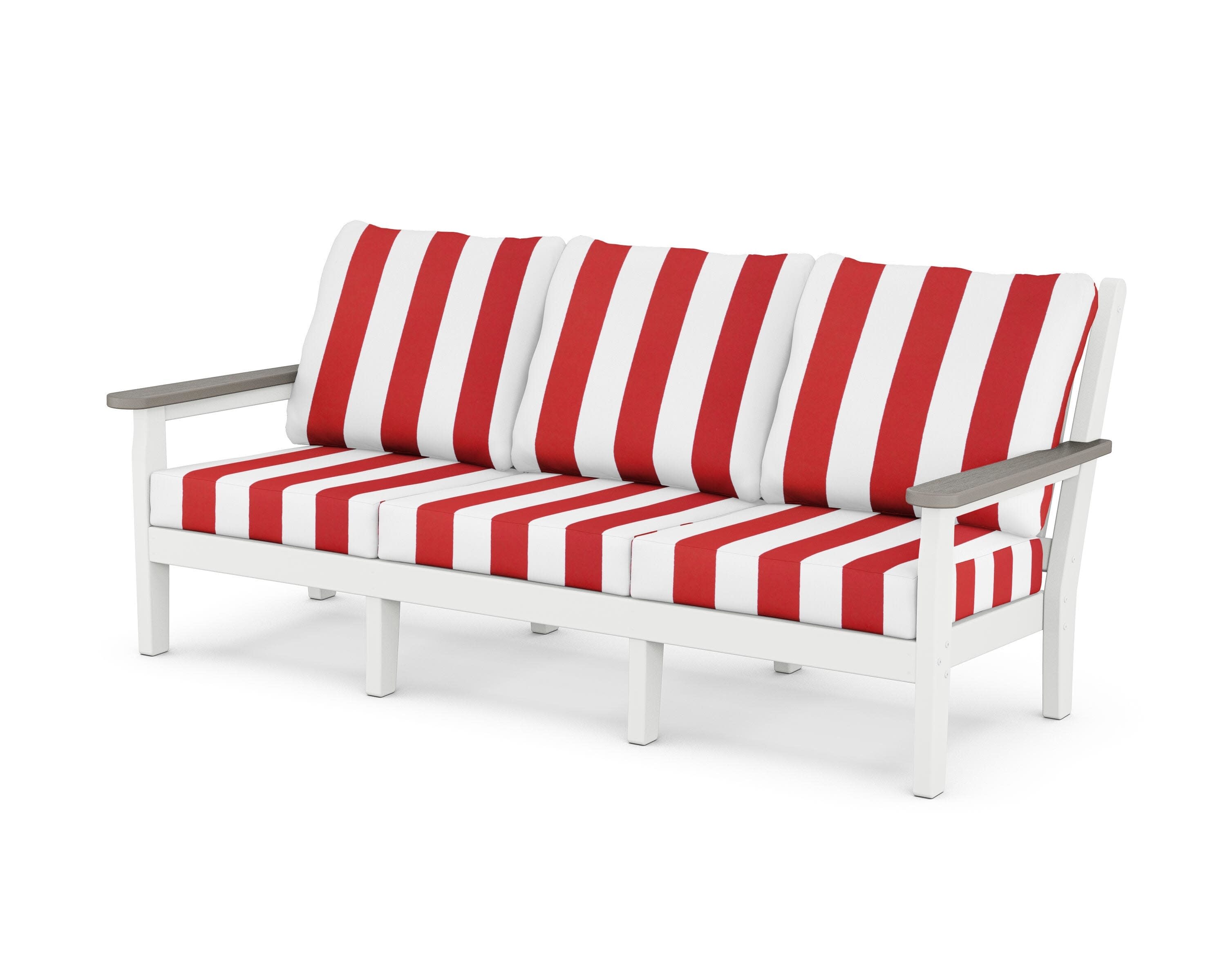 Chippendale Deep Seating Sofa in White / Driftwood / Cabana Stripe Crimson