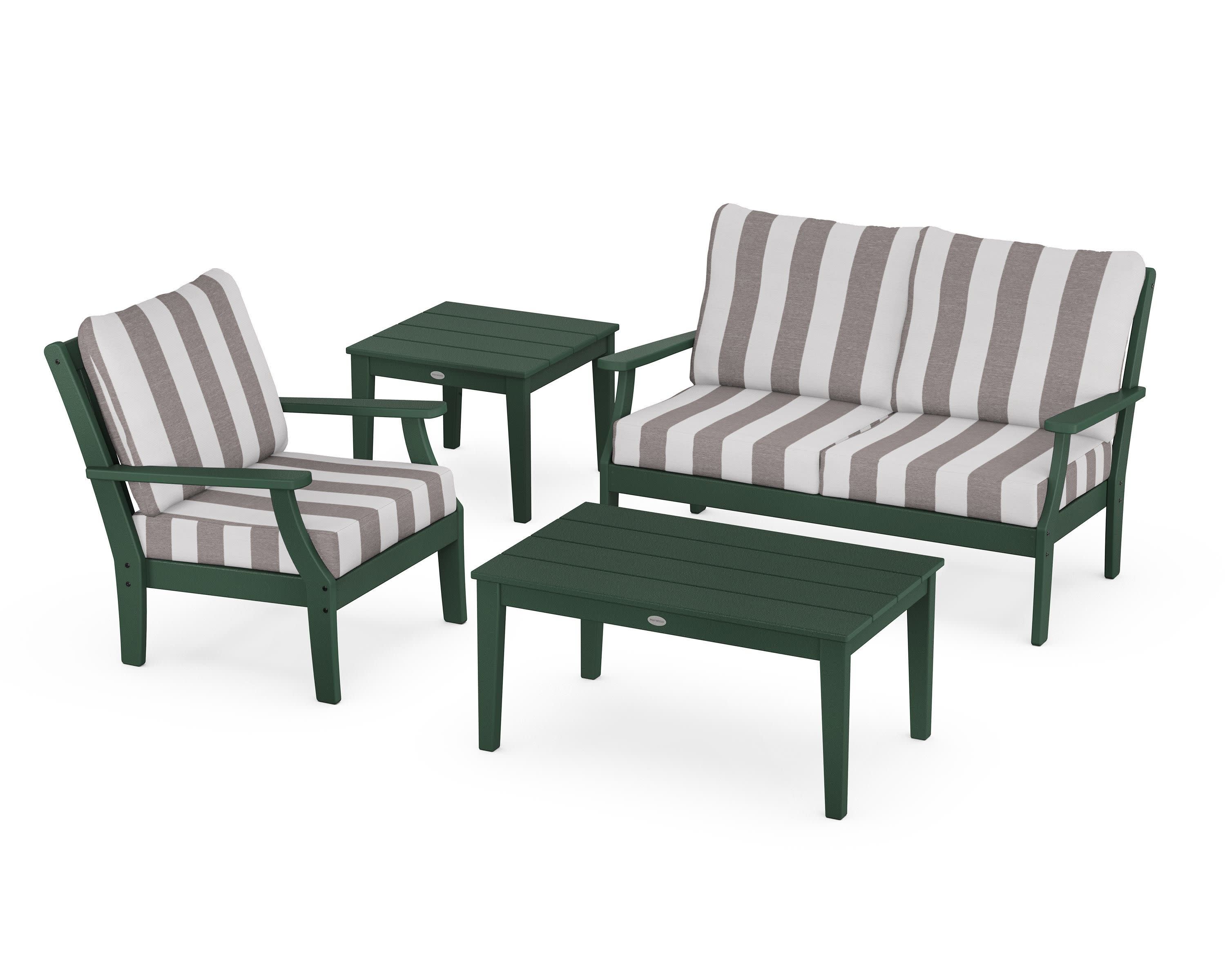 Braxton 4-Piece Deep Seating Set in Green / Cabana Stripe Grey Mist