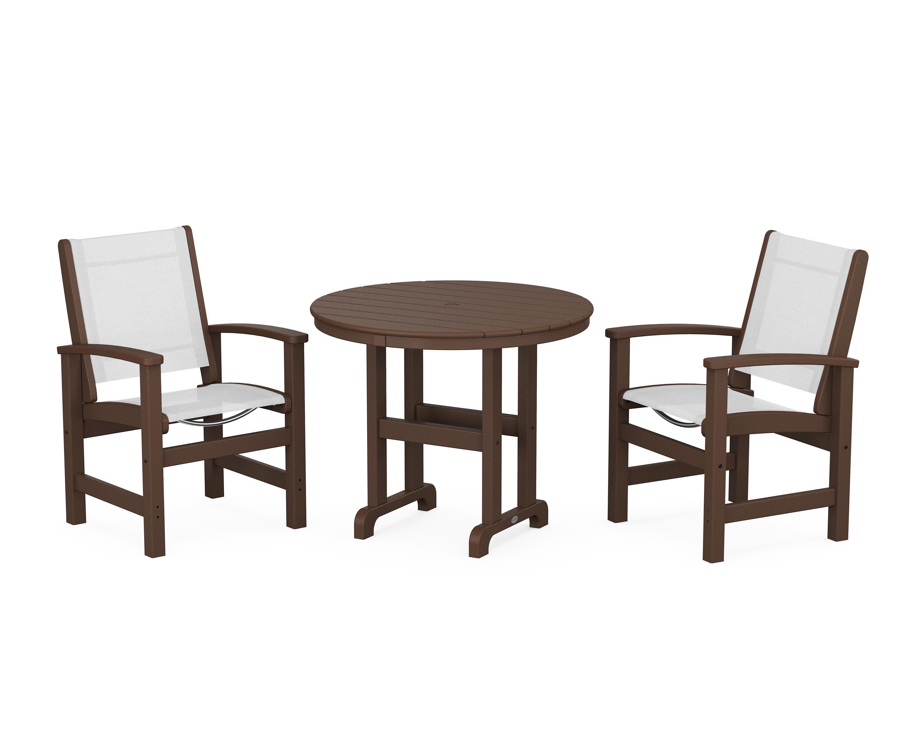 Coastal 3-Piece Round Dining Set in Mahogany / White Sling