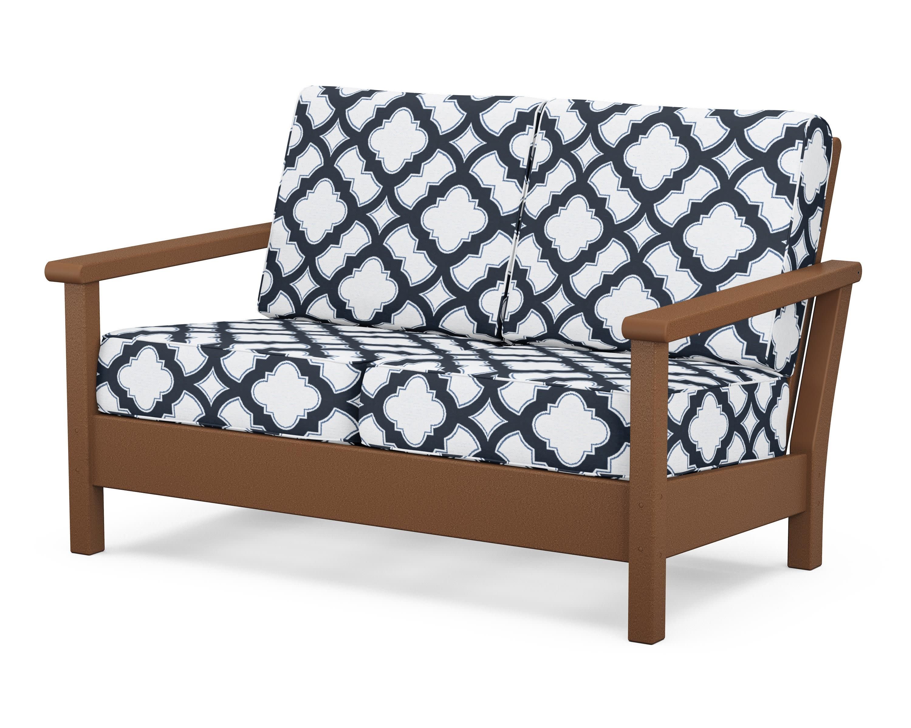 Harbour Deep Seating Loveseat in Teak / Trellis Marine Indigo