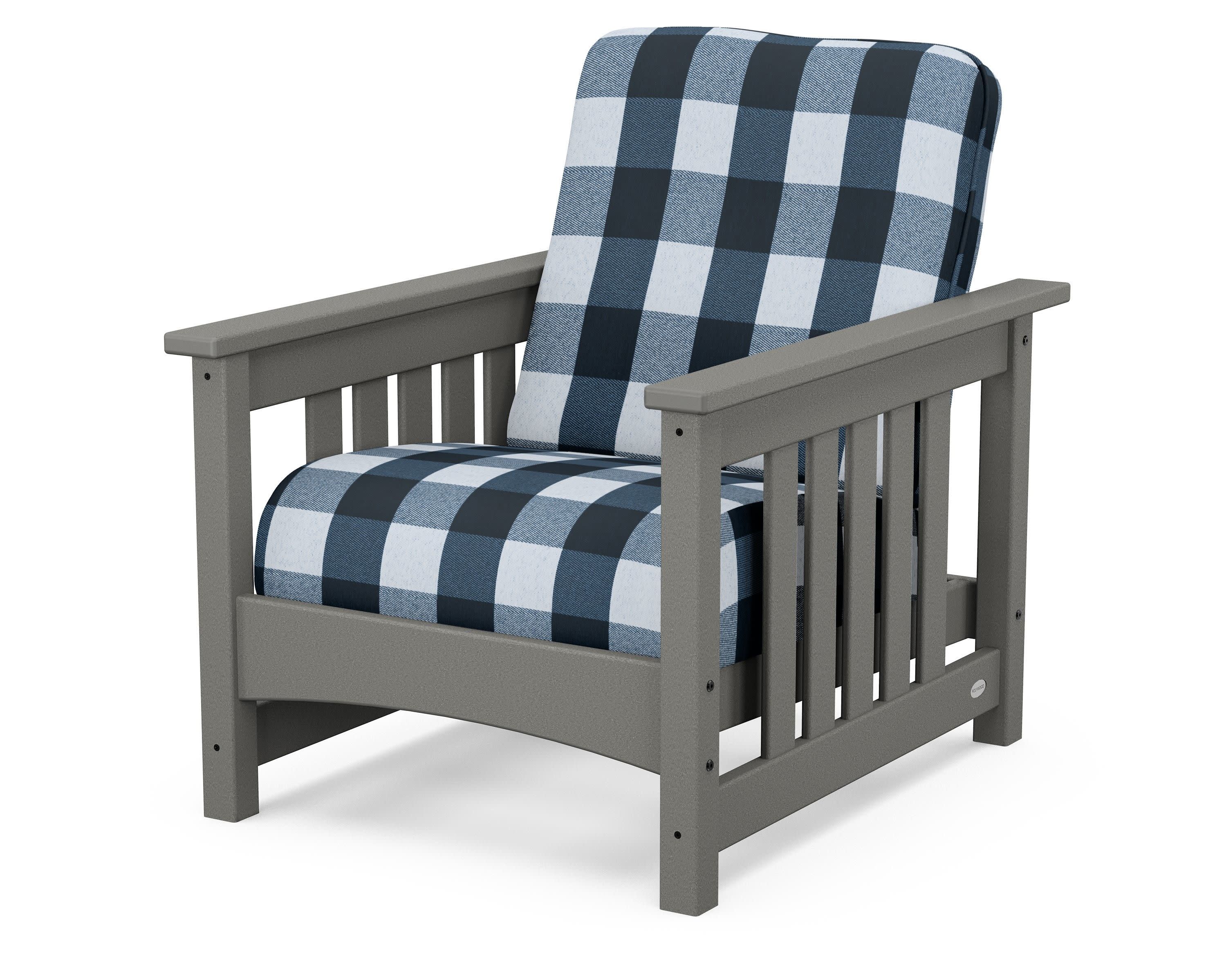 Club Mission Chair in Slate Grey / Buffalo Plaid Marine Indigo