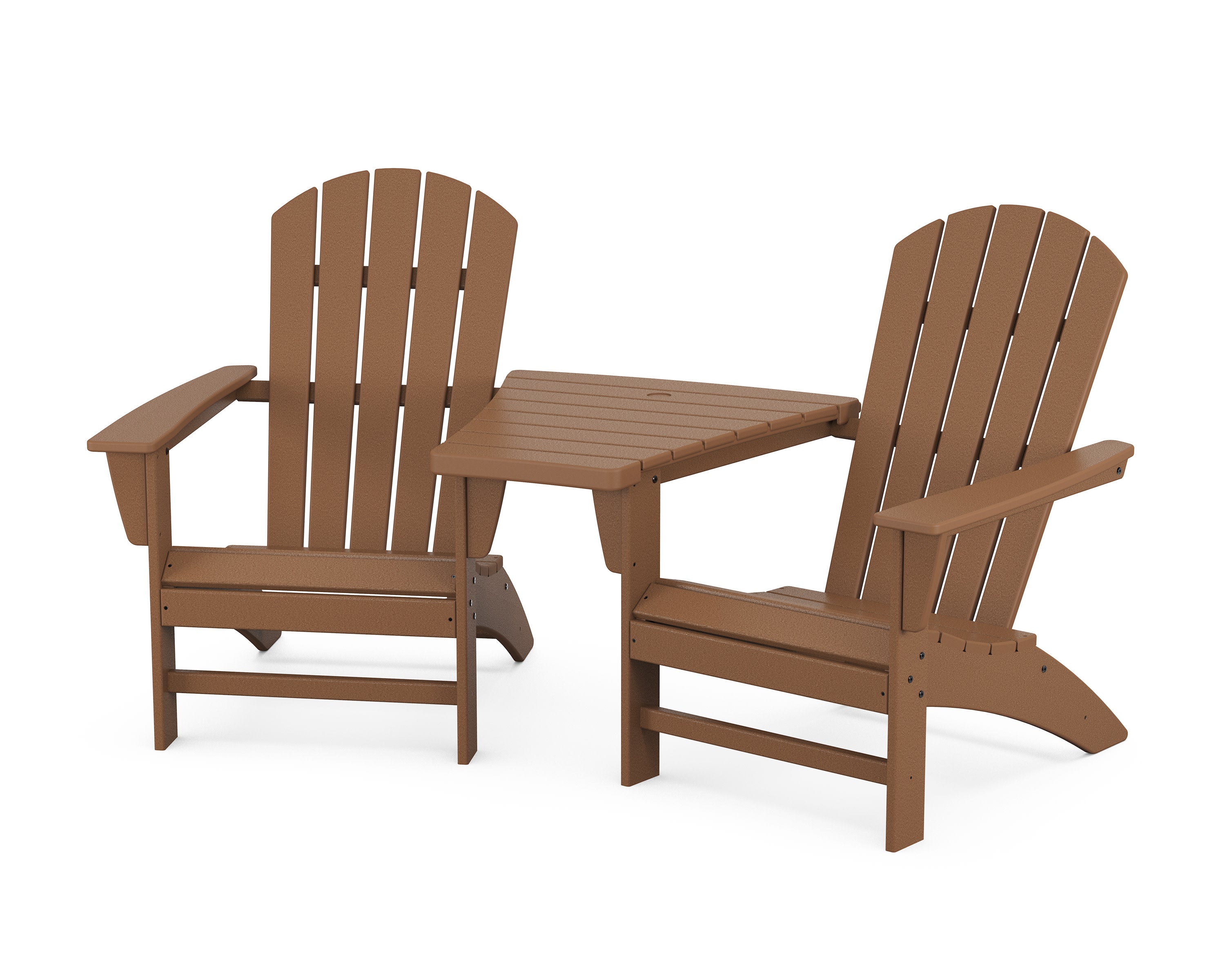Nautical 3-Piece Adirondack Set with Angled Connecting Table in Teak