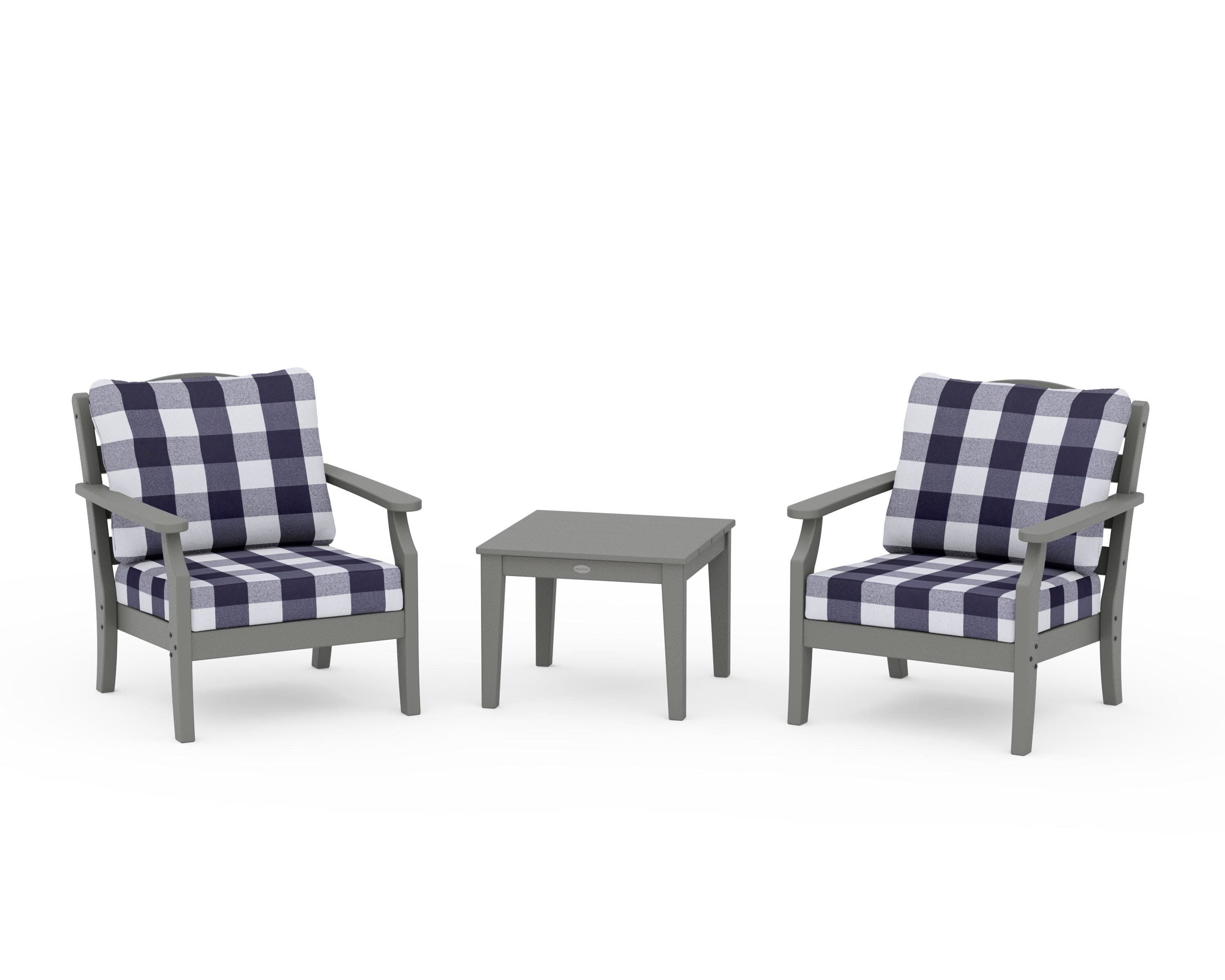 Savannah 3-Piece Deep Seating Set in Slate Grey / Buffalo Plaid Navy