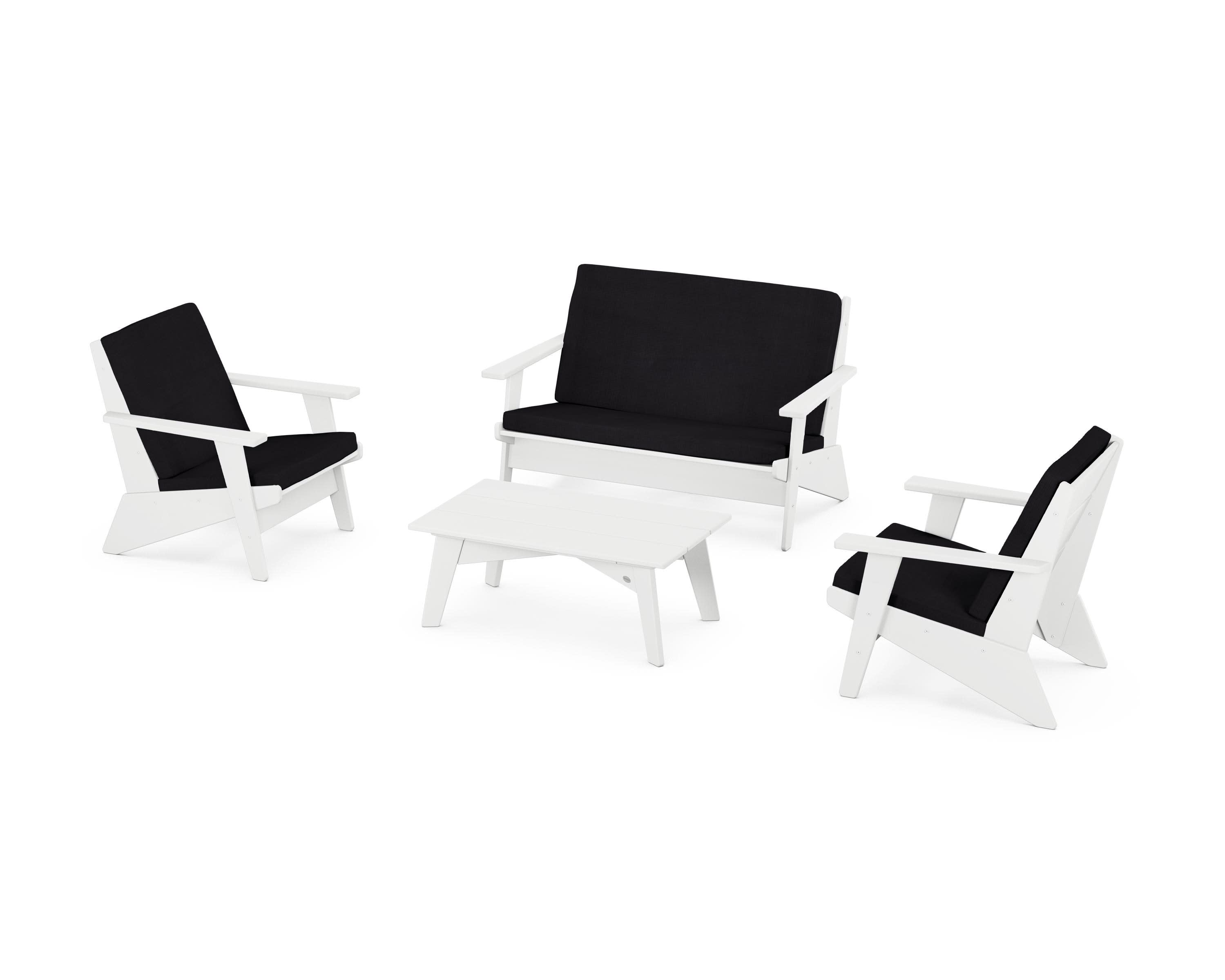 Riviera Modern Lounge 4-Piece Set in White / Midnight Linen