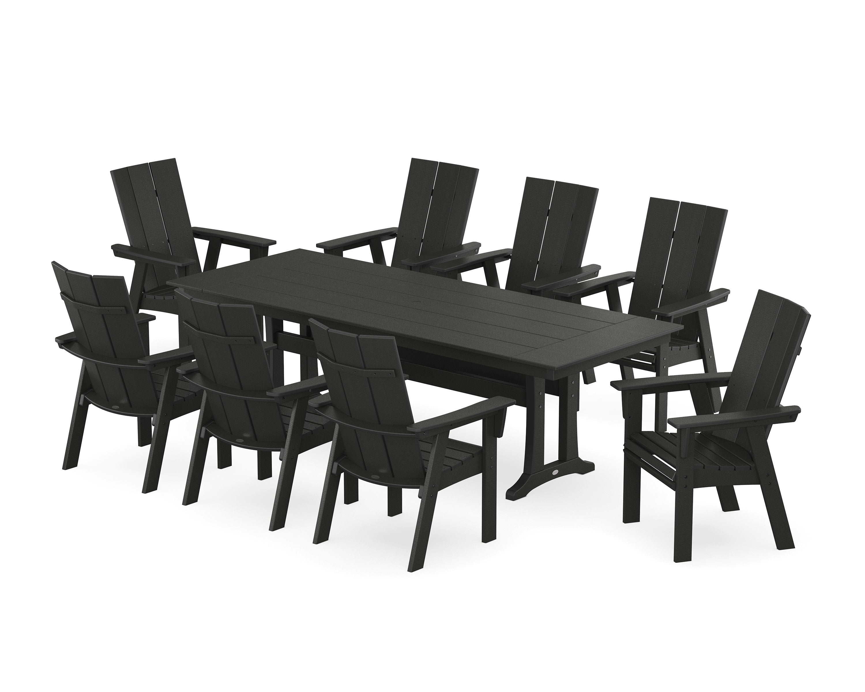 Modern Curveback Adirondack 9-Piece Farmhouse Dining Set with Trestle Legs in Black
