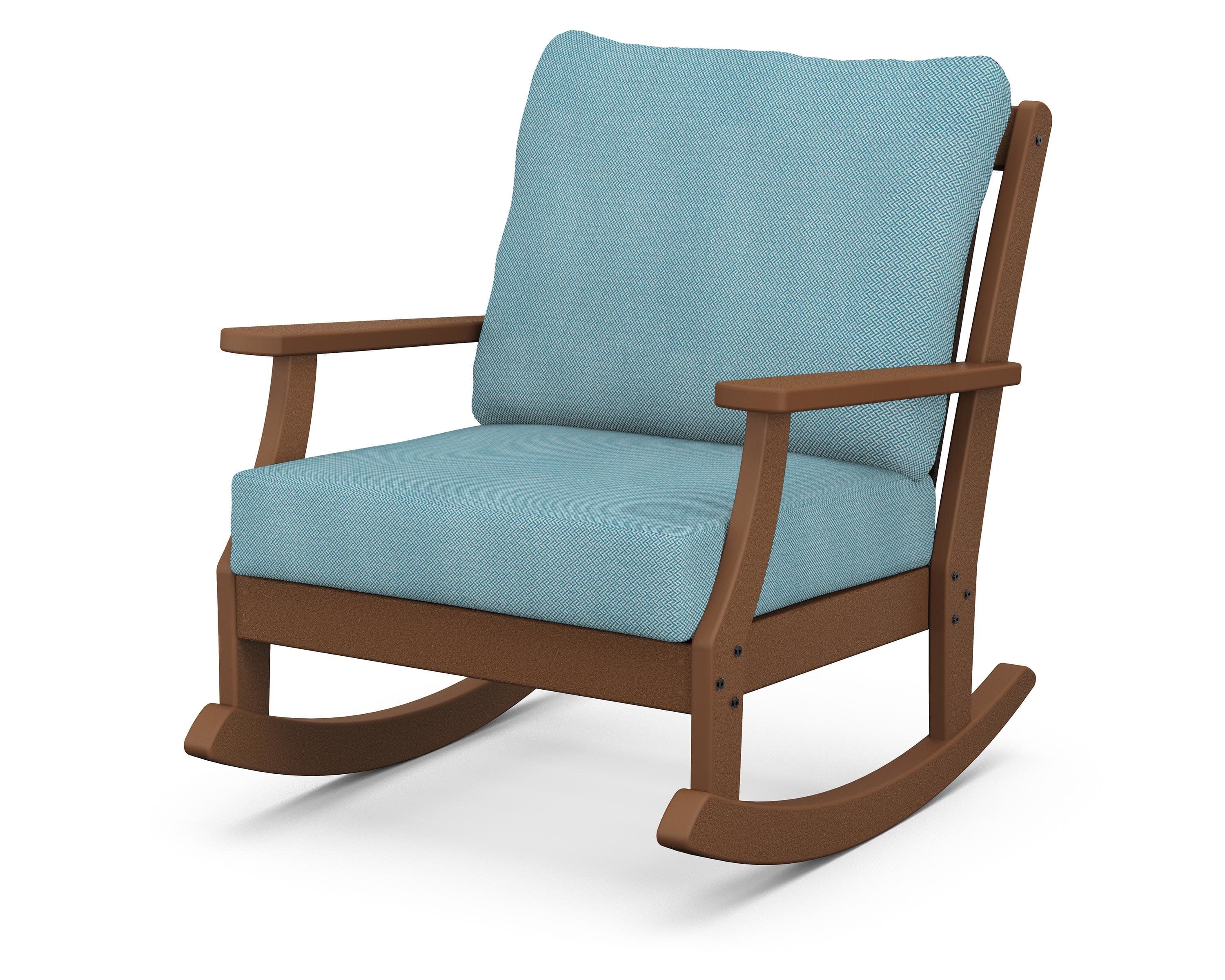 Braxton Deep Seating Rocking Chair in Teak / Lattice Sky Blue