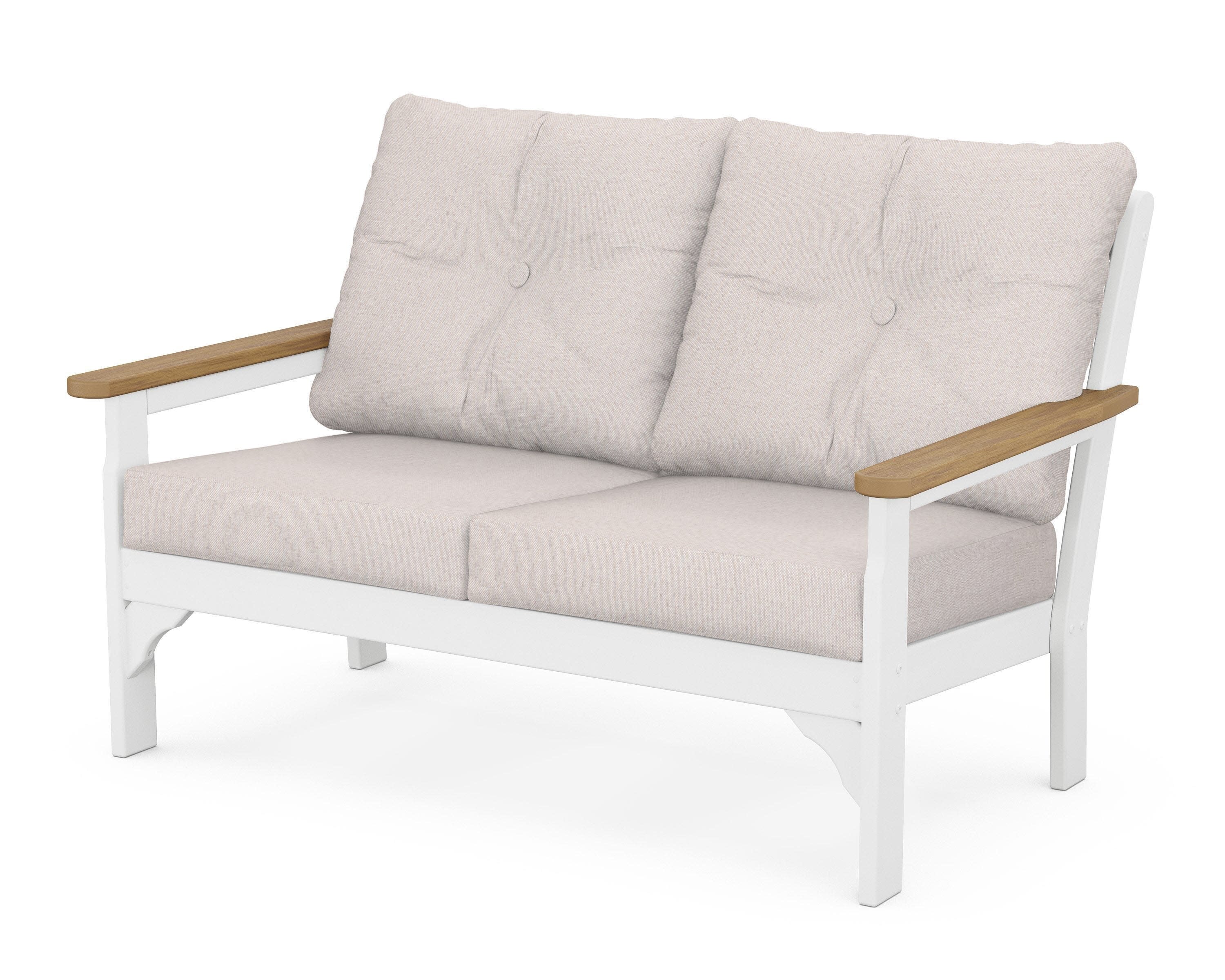 Vineyard Deep Seating Loveseat in White / Natural / Dune Burlap