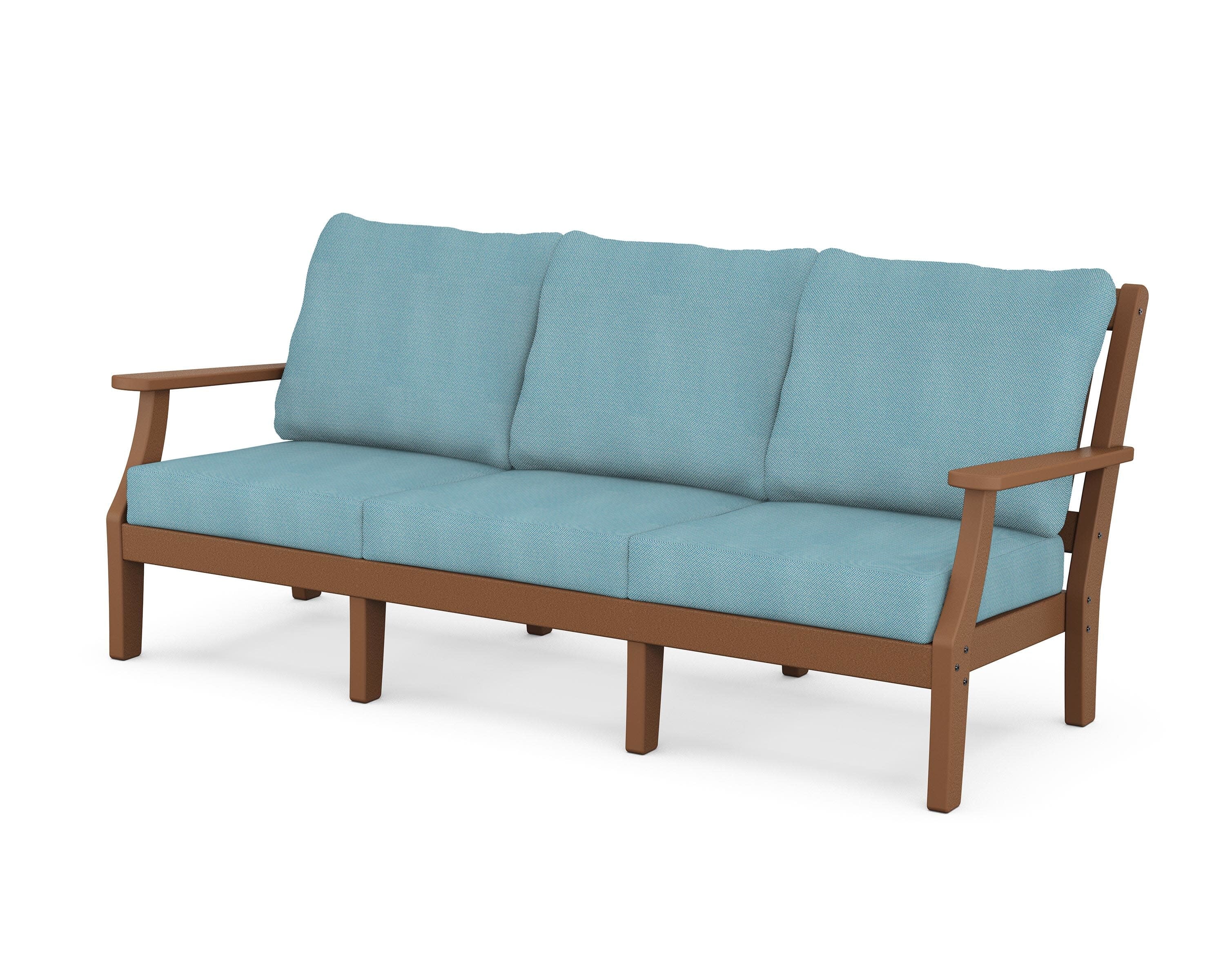 Chinoiserie Deep Seating Sofa in Teak / Lattice Sky Blue