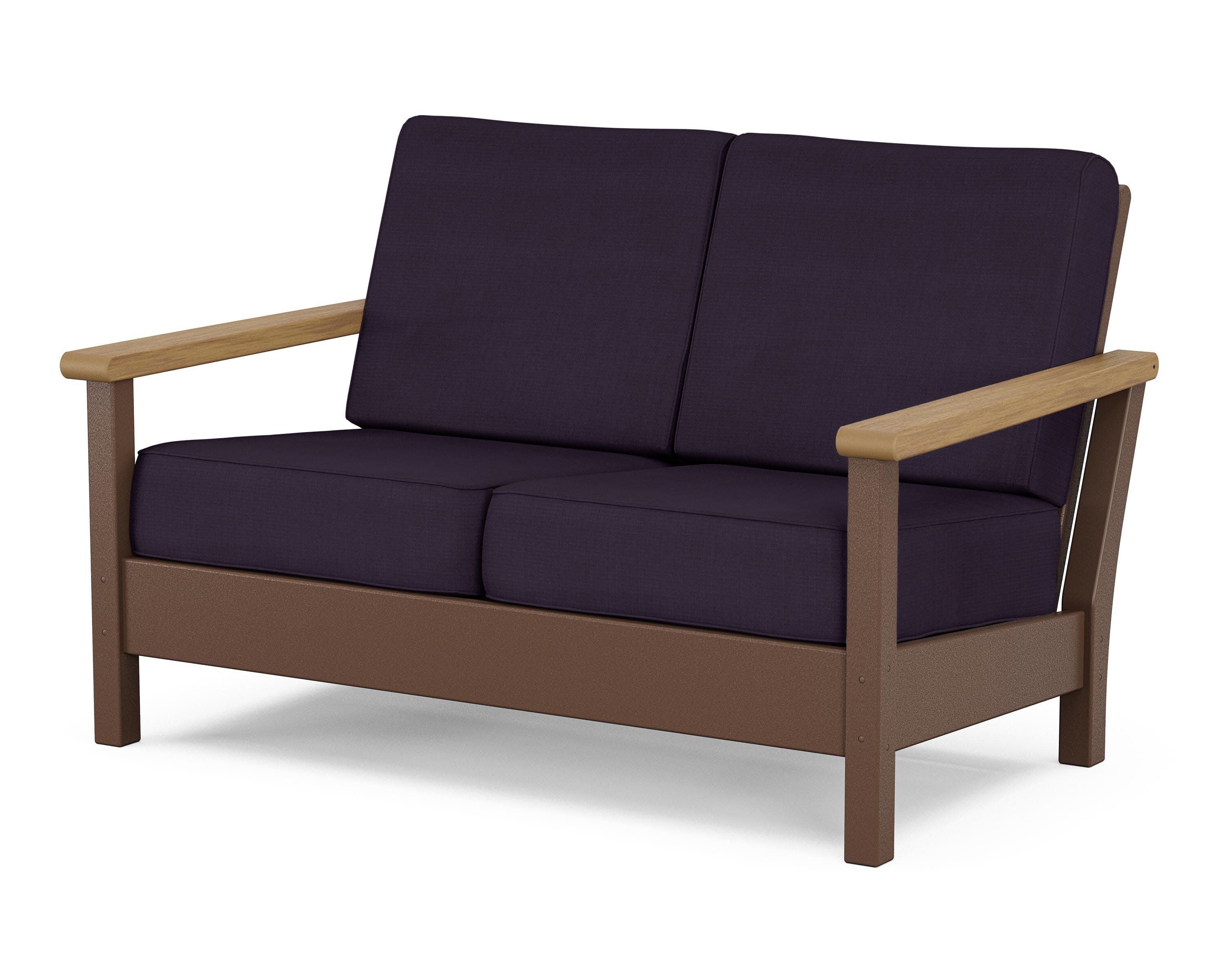 Harbour Deep Seating Loveseat in Mahogany / Natural / Navy Linen