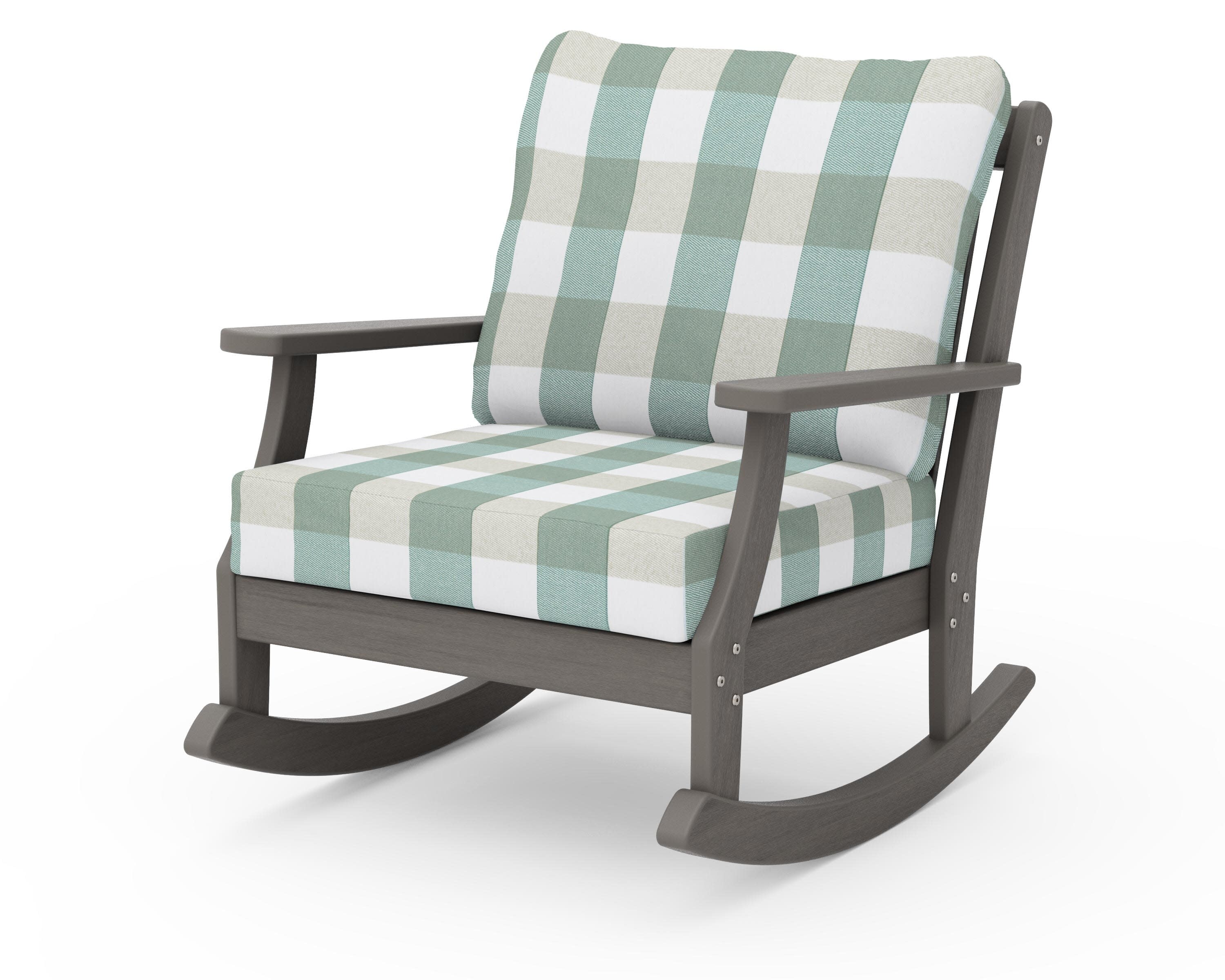 Braxton Deep Seating Rocking Chair in Driftwood / Buffalo Plaid Glacier Spa
