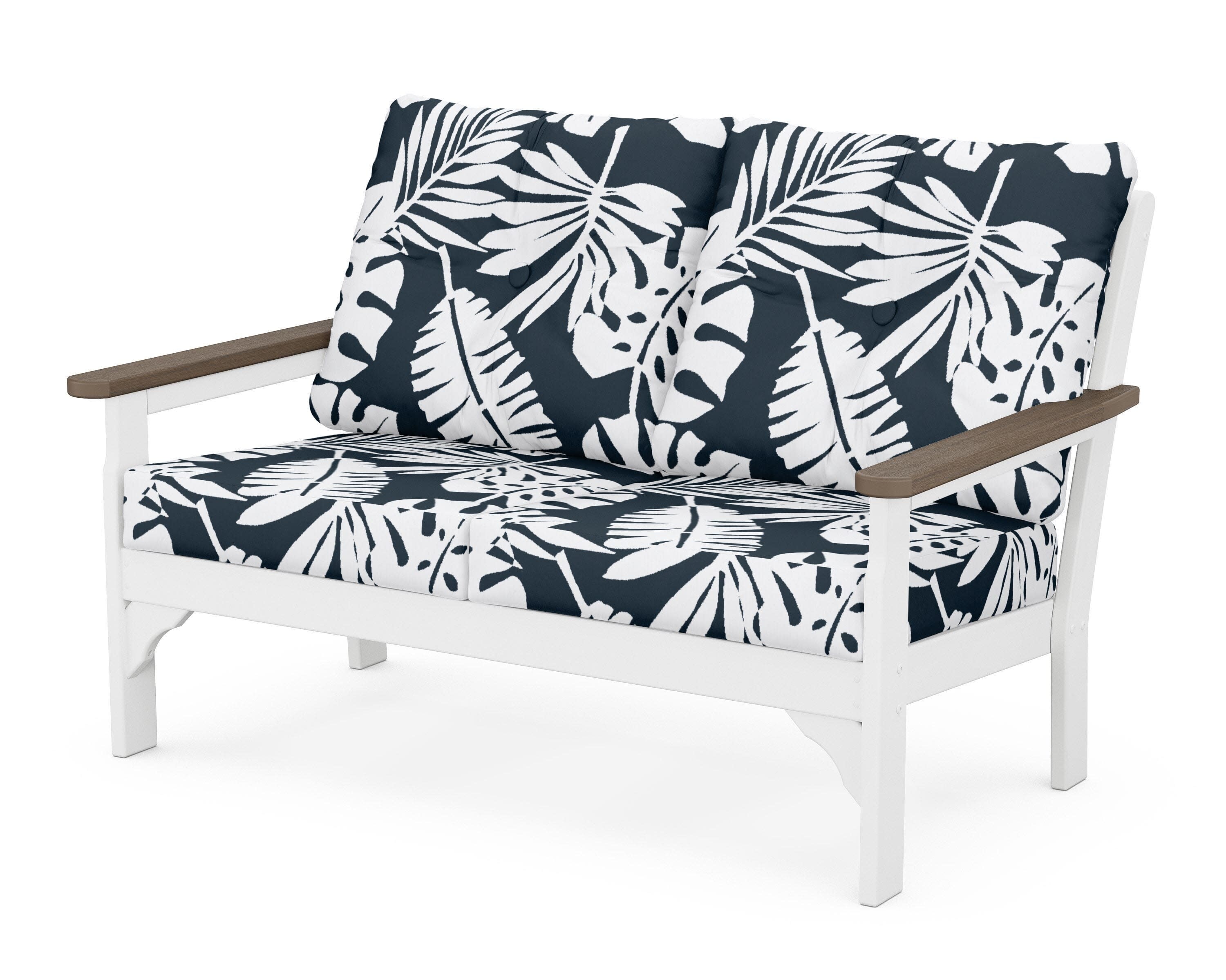 Vineyard Deep Seating Loveseat in White / Kona / Leaf Marine Indigo