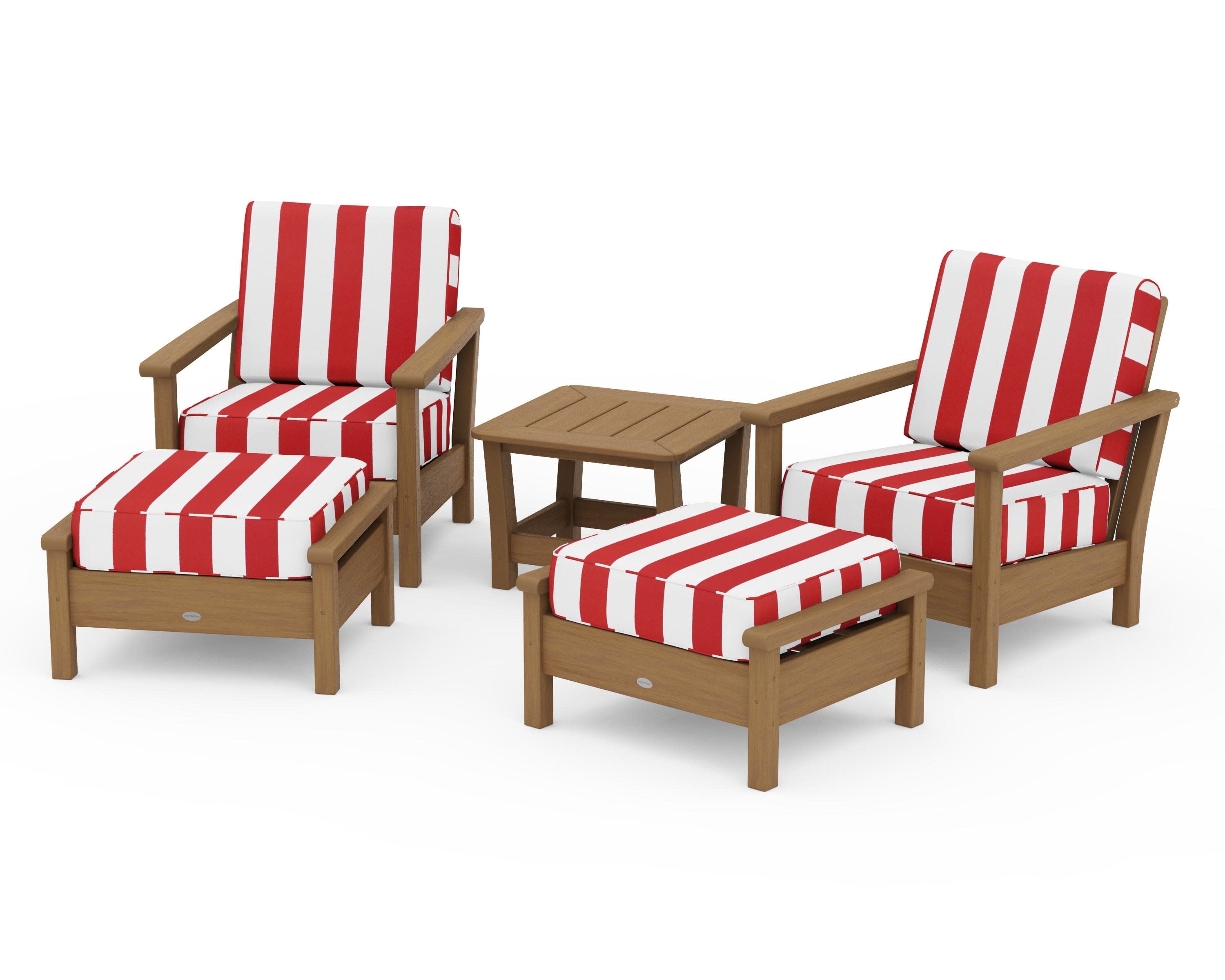 Harbour 5-Piece Deep Seating Chair Set in Natural / Cabana Stripe Crimson